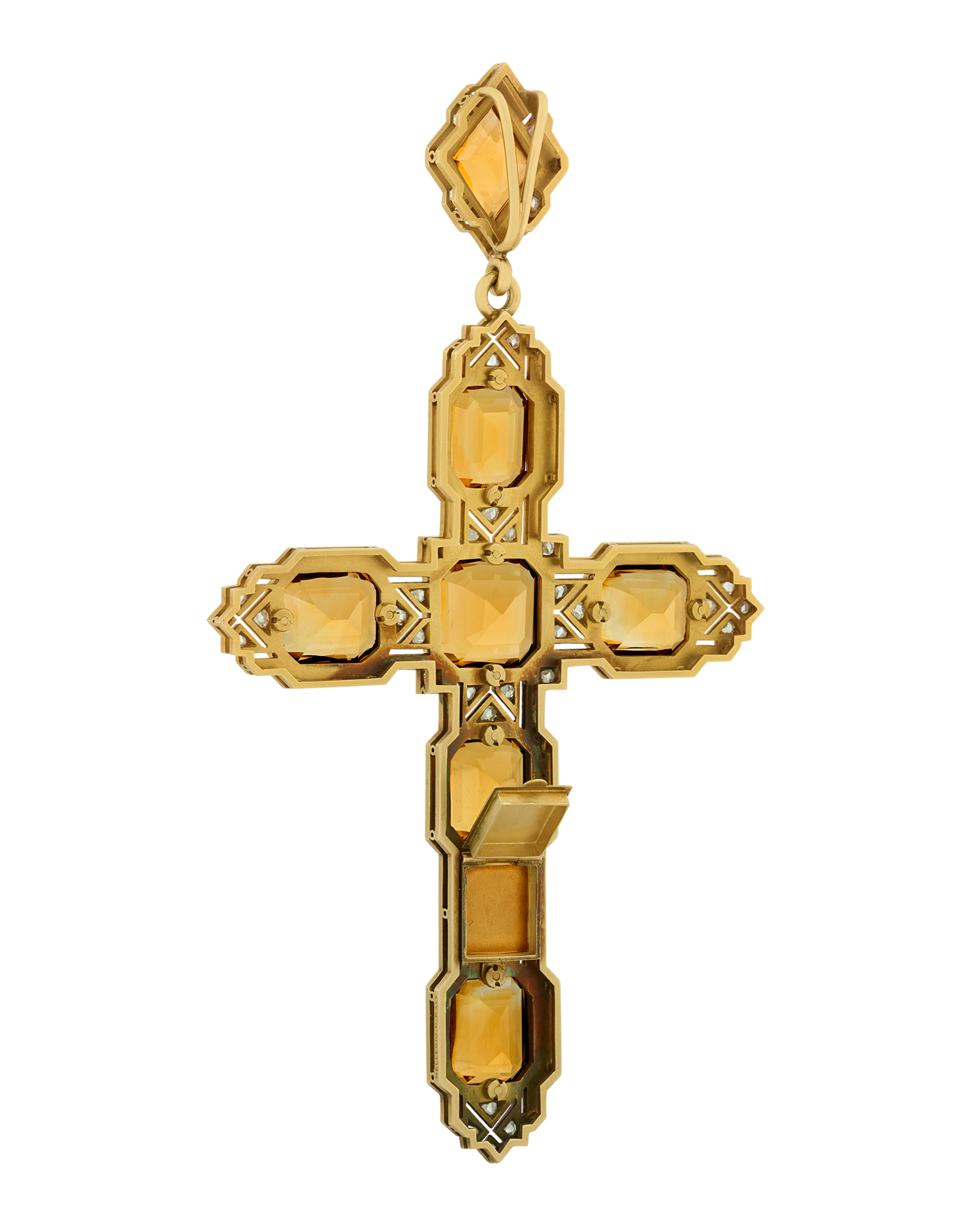 Mellerio Citrine, Diamond and Gold Cross Pendant