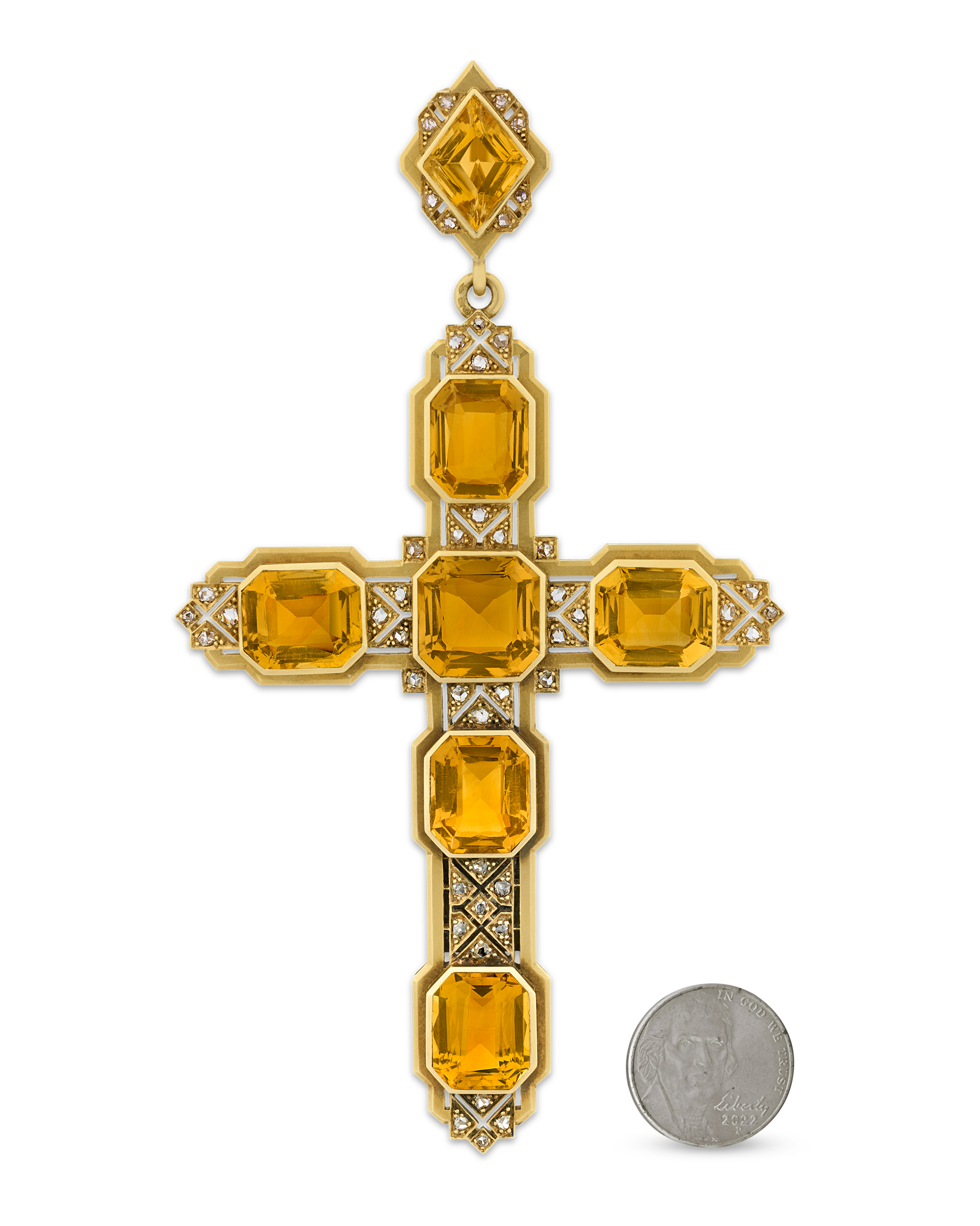 Mellerio Citrine, Diamond and Gold Cross Pendant