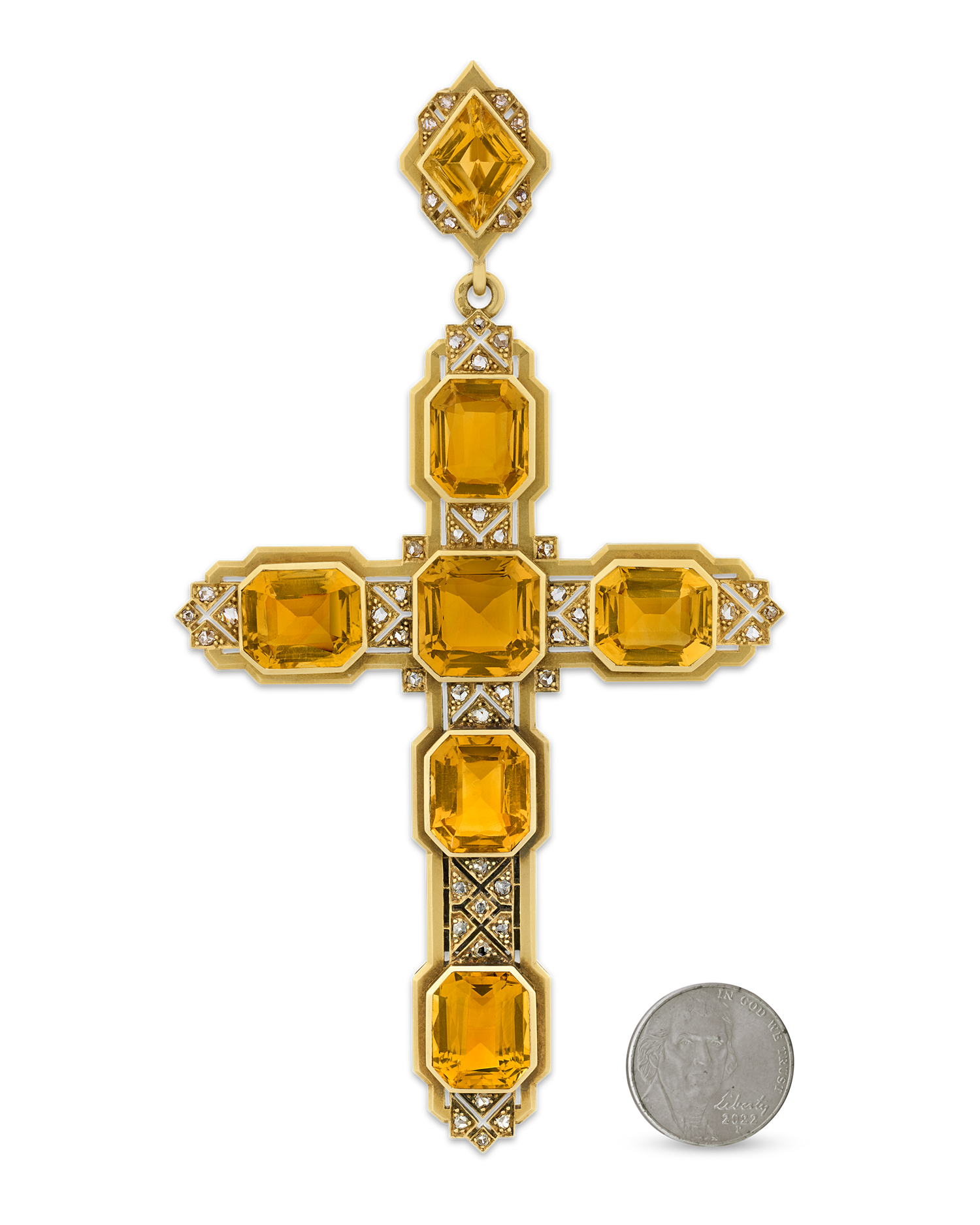 Mellerio Citrine, Diamond and Gold Cross Pendant