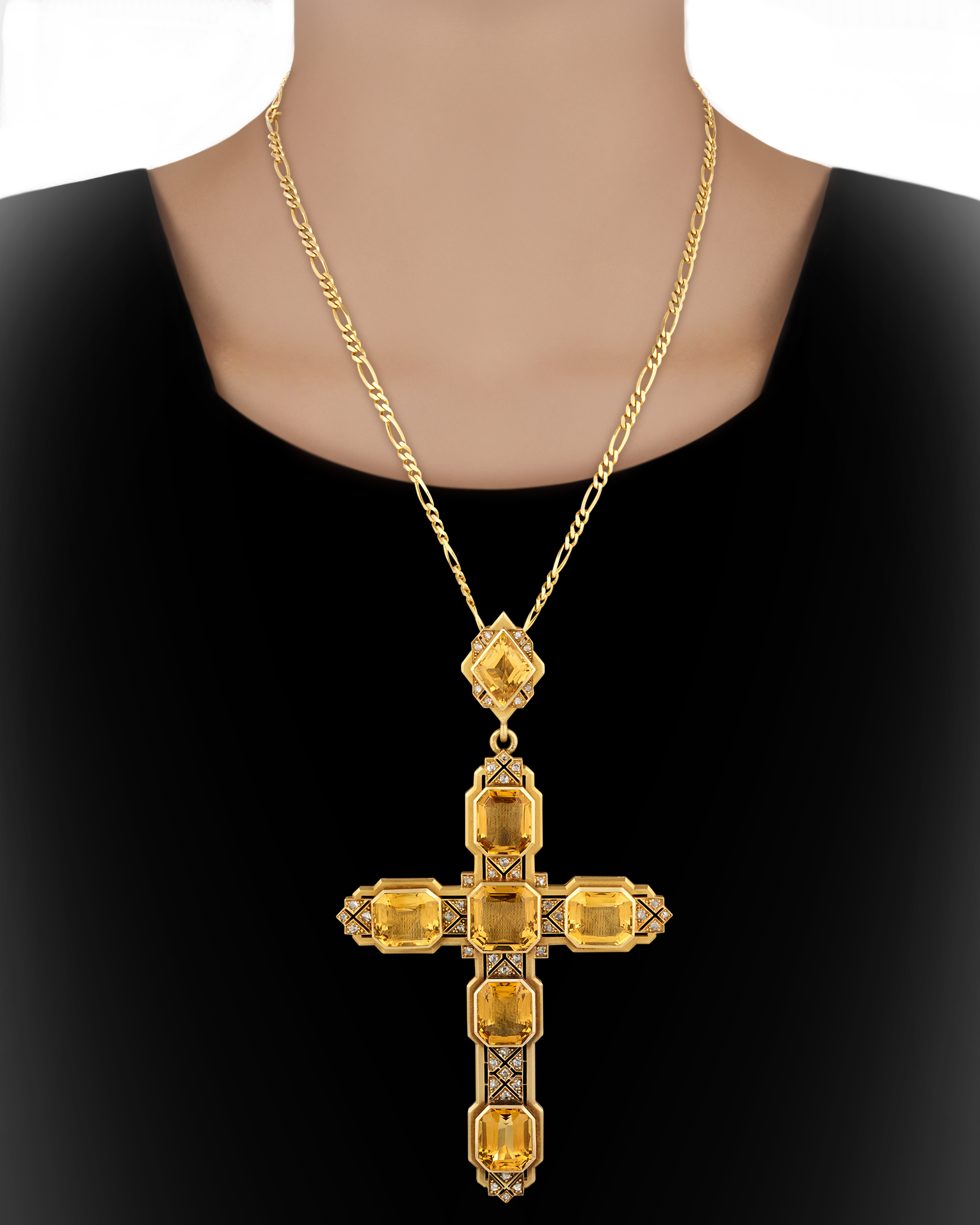 Mellerio Citrine, Diamond and Gold Cross Pendant