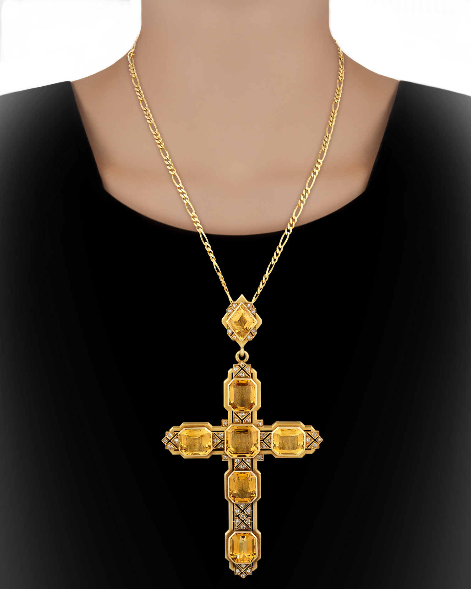 Mellerio Citrine, Diamond and Gold Cross Pendant