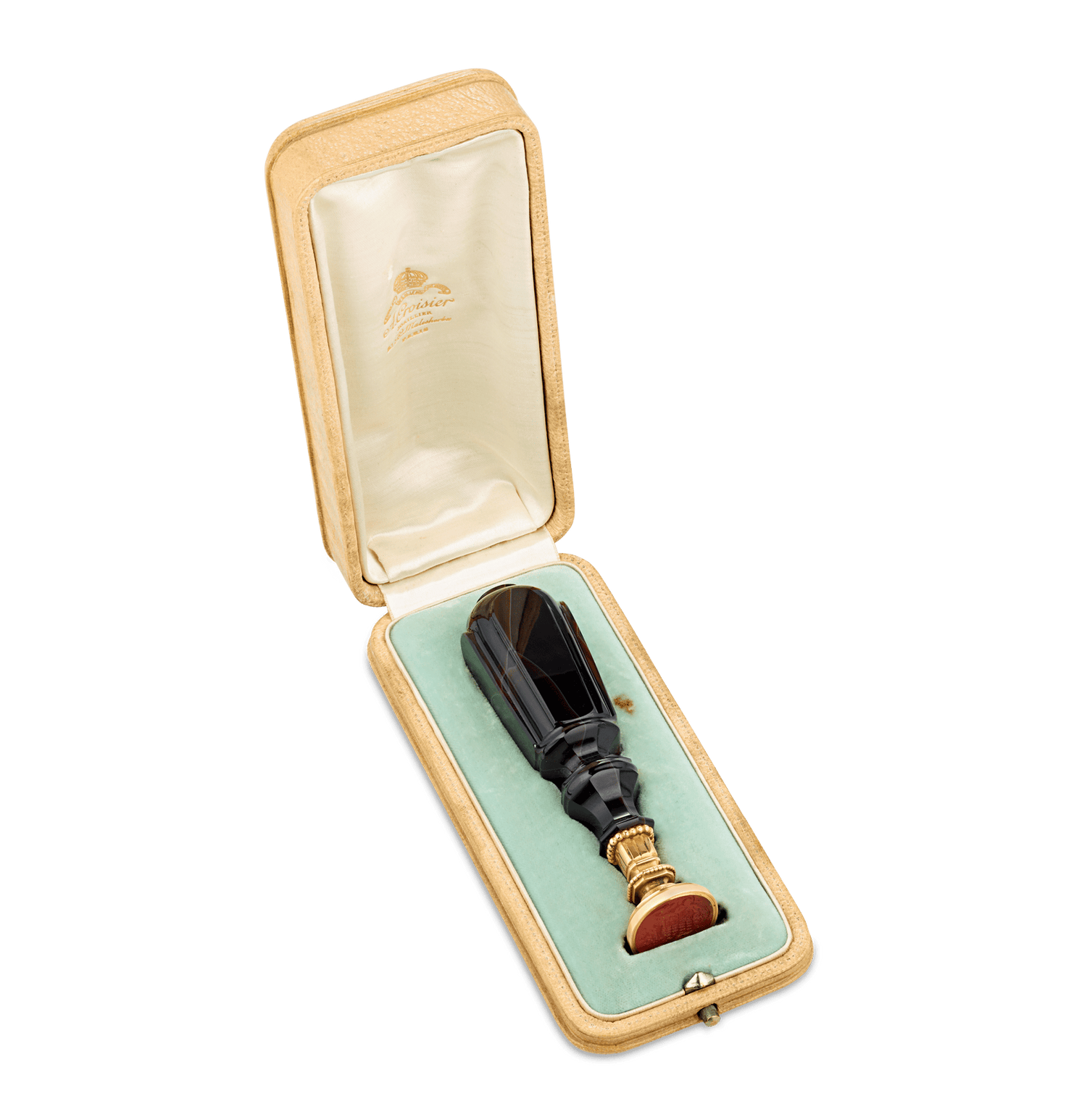 Gold Carnelian Armorial Seal with Agate Handle