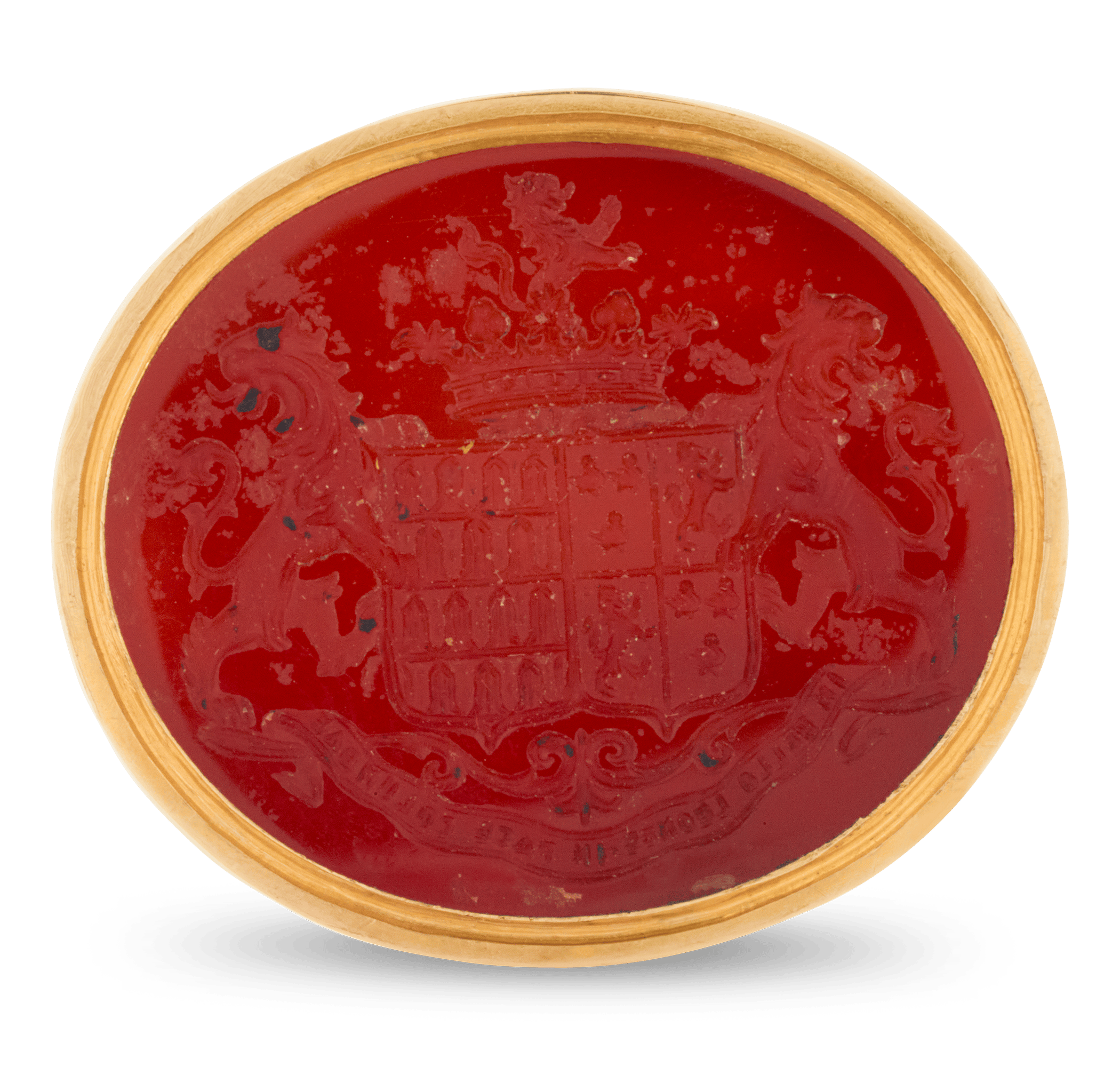 Gold Carnelian Armorial Seal with Agate Handle