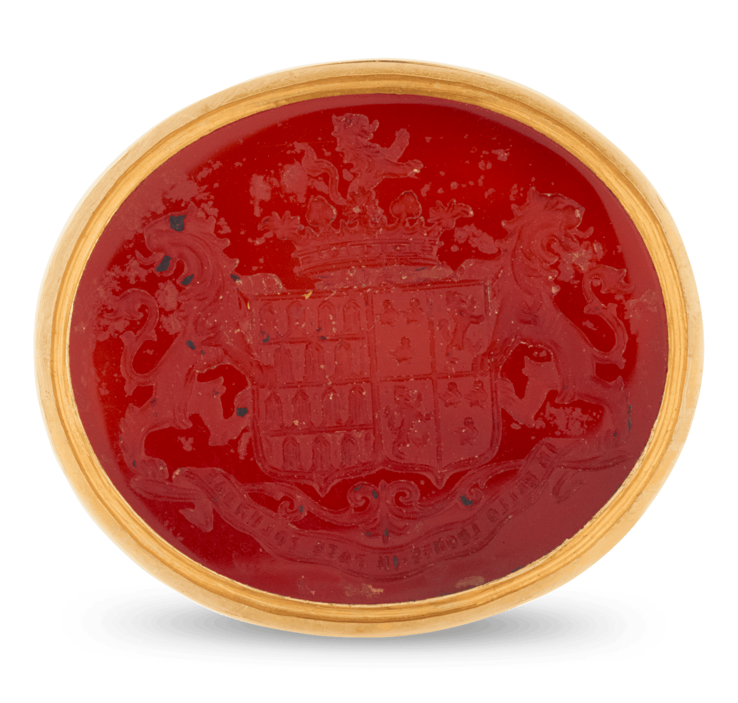 Gold Carnelian Armorial Seal with Agate Handle