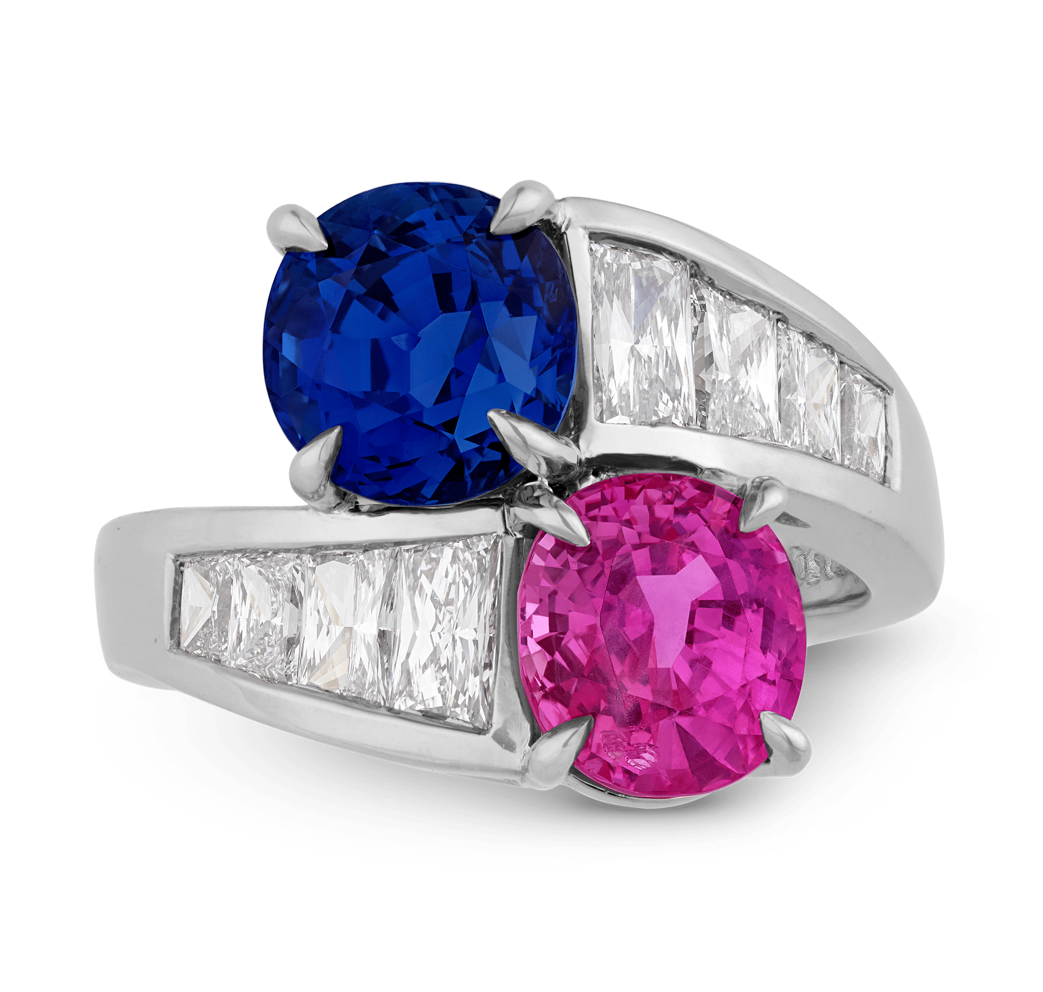 Unheated Pink and Blue Burma Sapphire Ring, 5.94 Carats