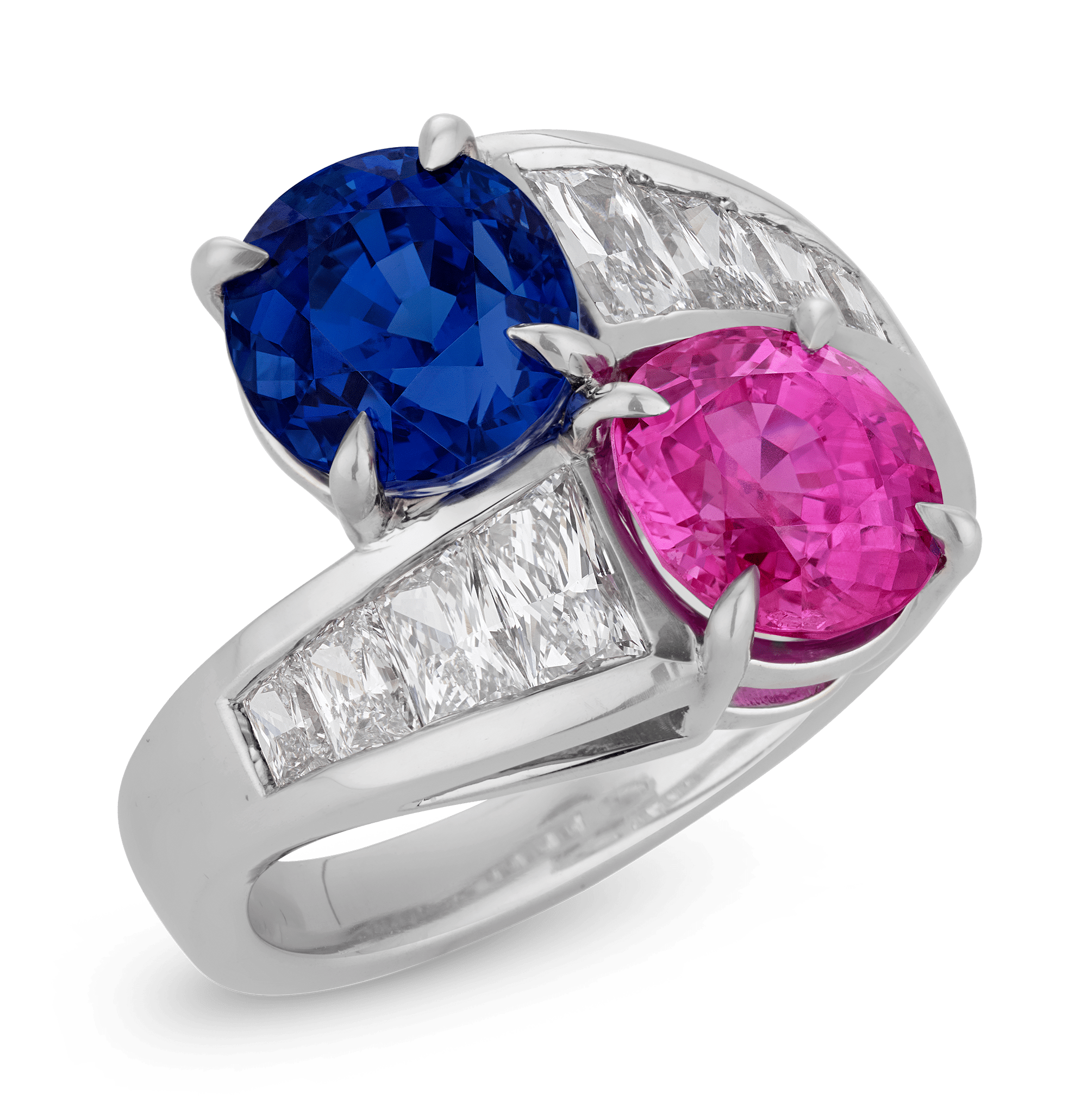 Unheated Pink and Blue Burma Sapphire Ring, 5.94 Carats