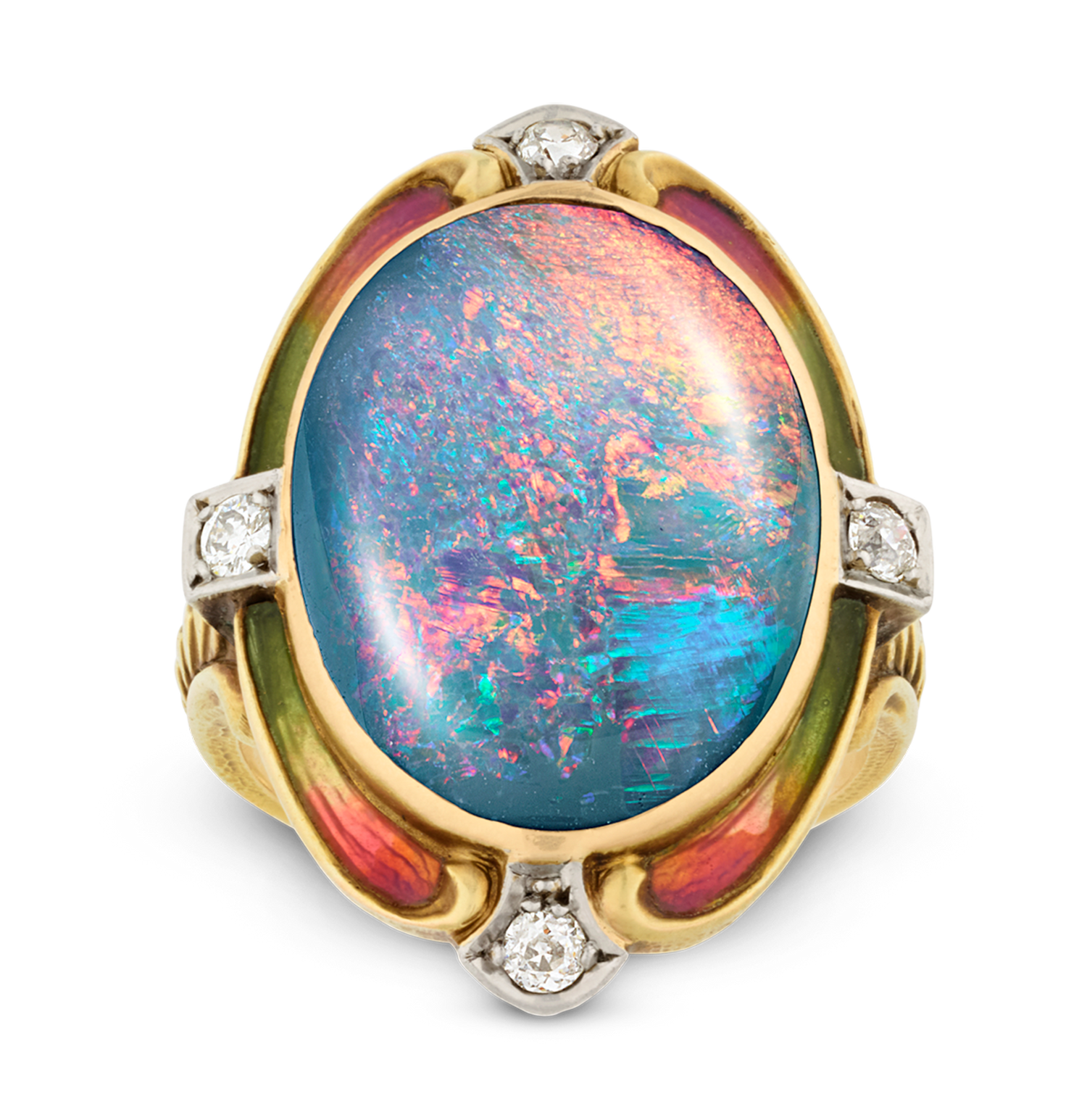 Louis Comfort Tiffany Black Opal Ring, 5.50 carats