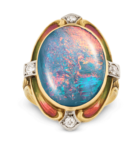 Louis Comfort Tiffany Black Opal Ring, 5.50 carats