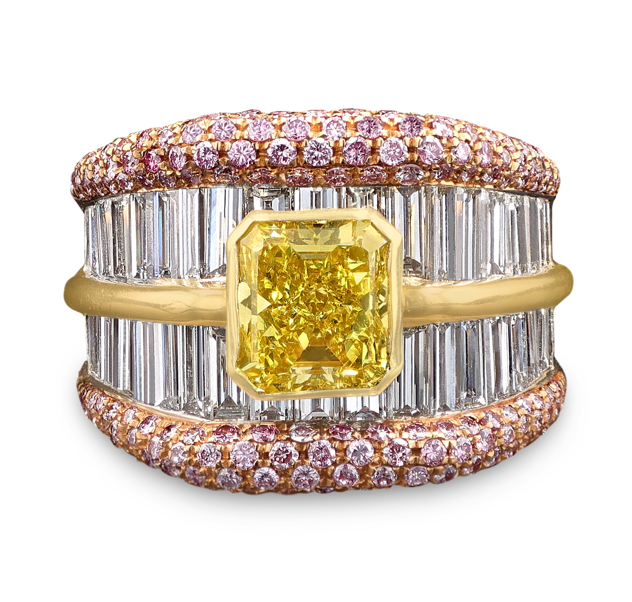 Fancy Vivid Yellow and Pink Diamond Cocktail Ring