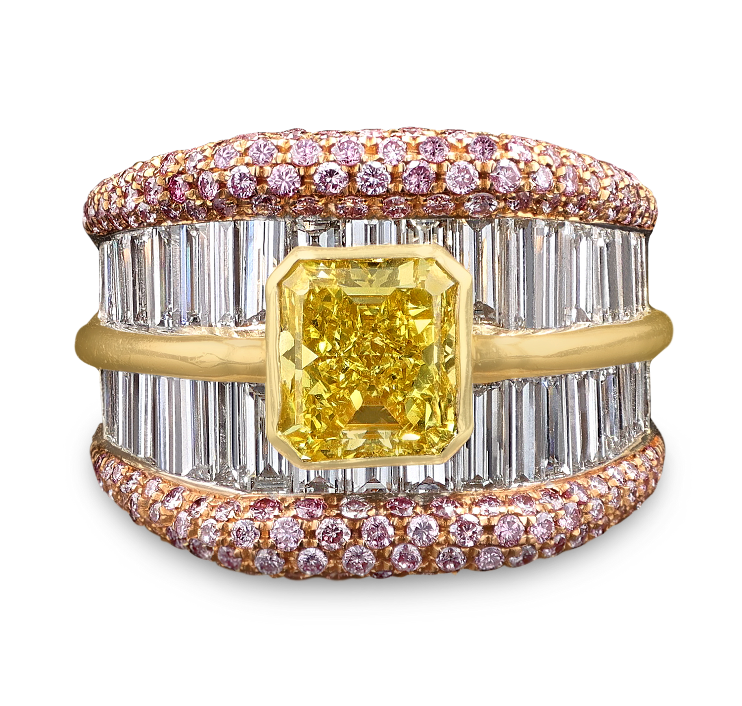 Fancy Vivid Yellow and Pink Diamond Cocktail Ring