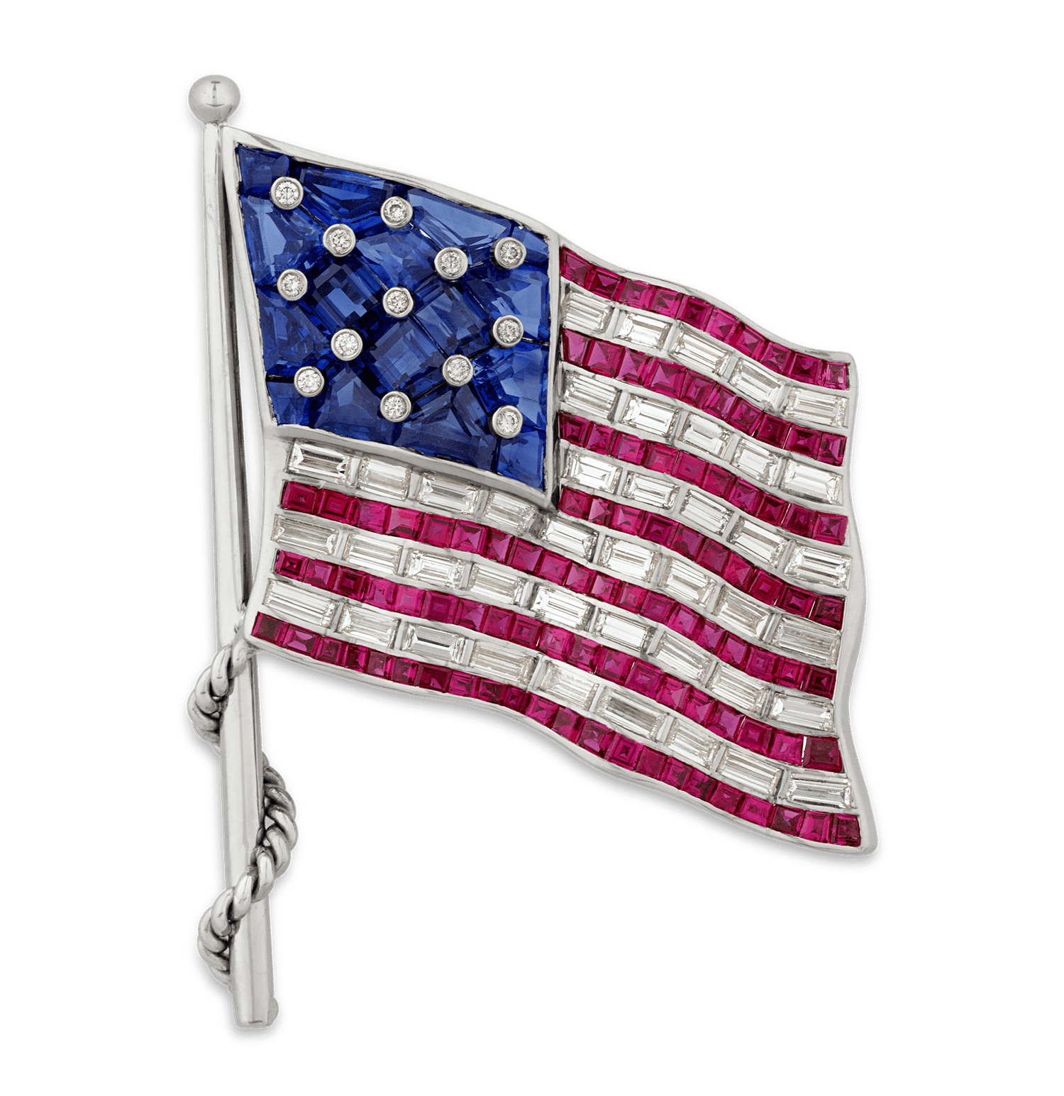 Oscar Heyman Ruby, Sapphire and Diamond American Flag Brooch