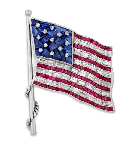 Oscar Heyman Ruby, Sapphire and Diamond American Flag Brooch