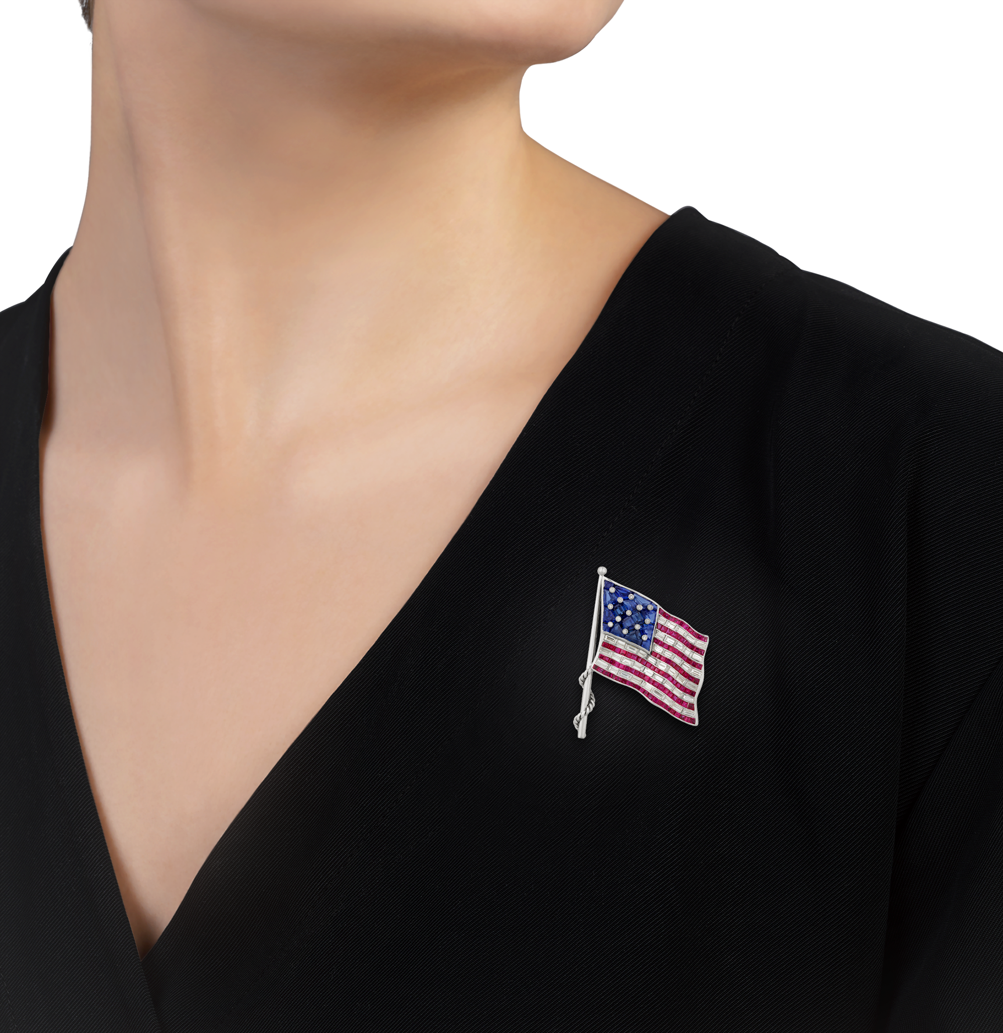 Oscar Heyman Ruby, Sapphire and Diamond American Flag Brooch