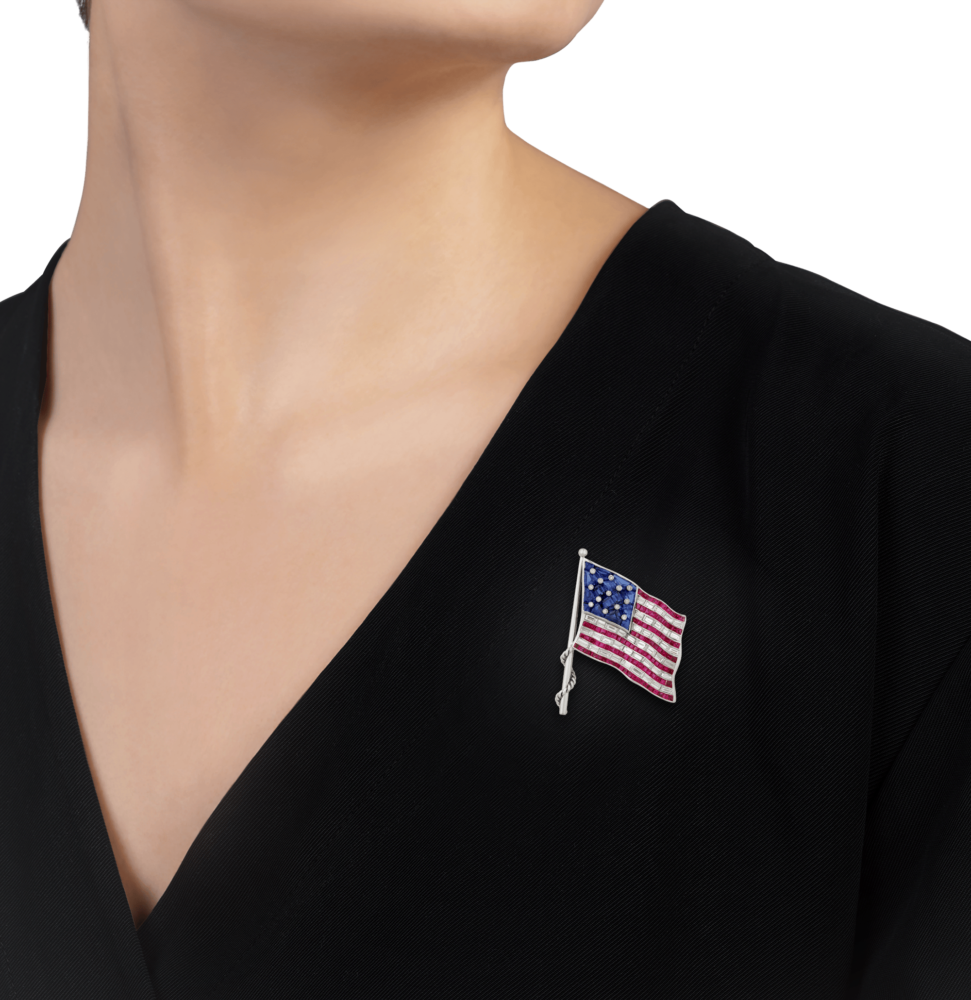 Oscar Heyman Ruby, Sapphire and Diamond American Flag Brooch