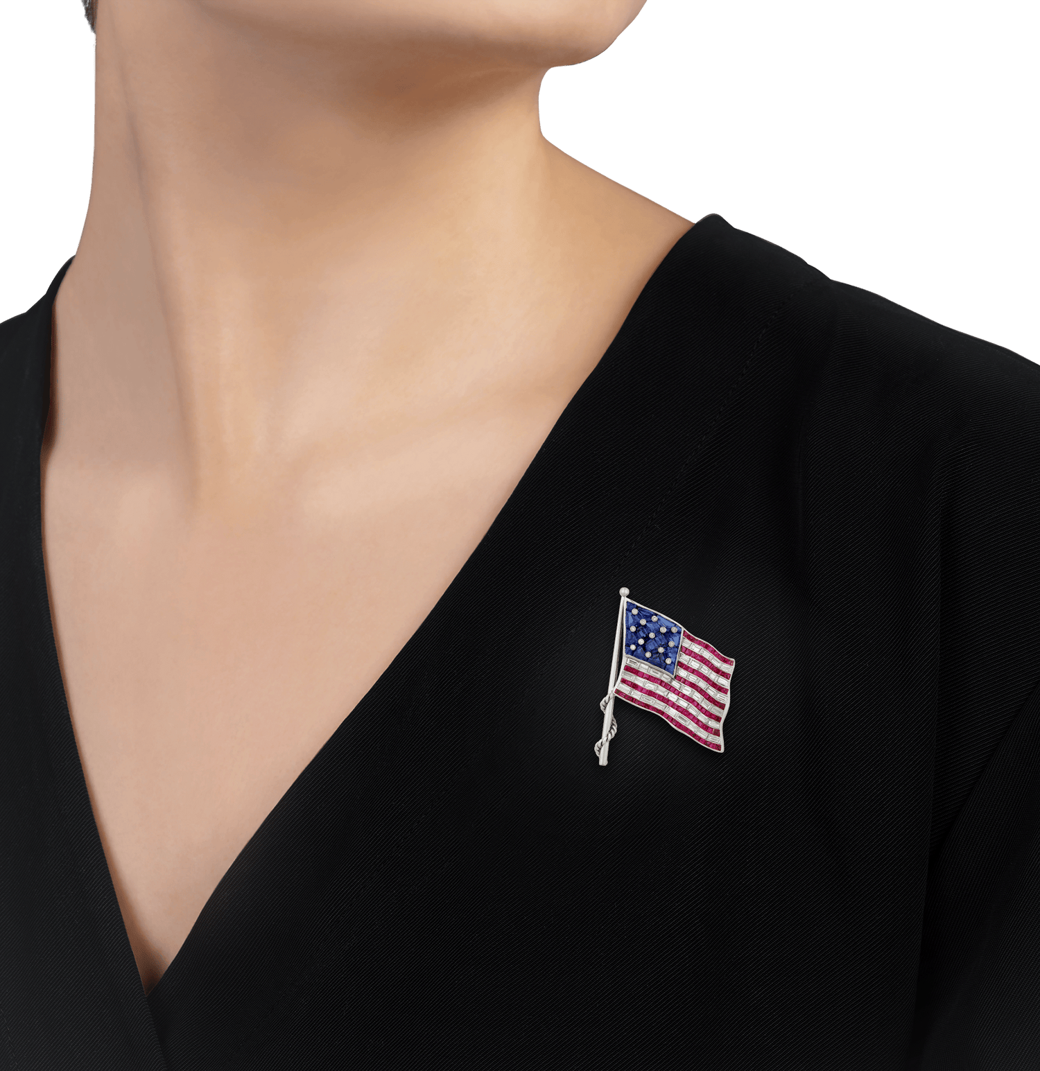Oscar Heyman Ruby, Sapphire and Diamond American Flag Brooch