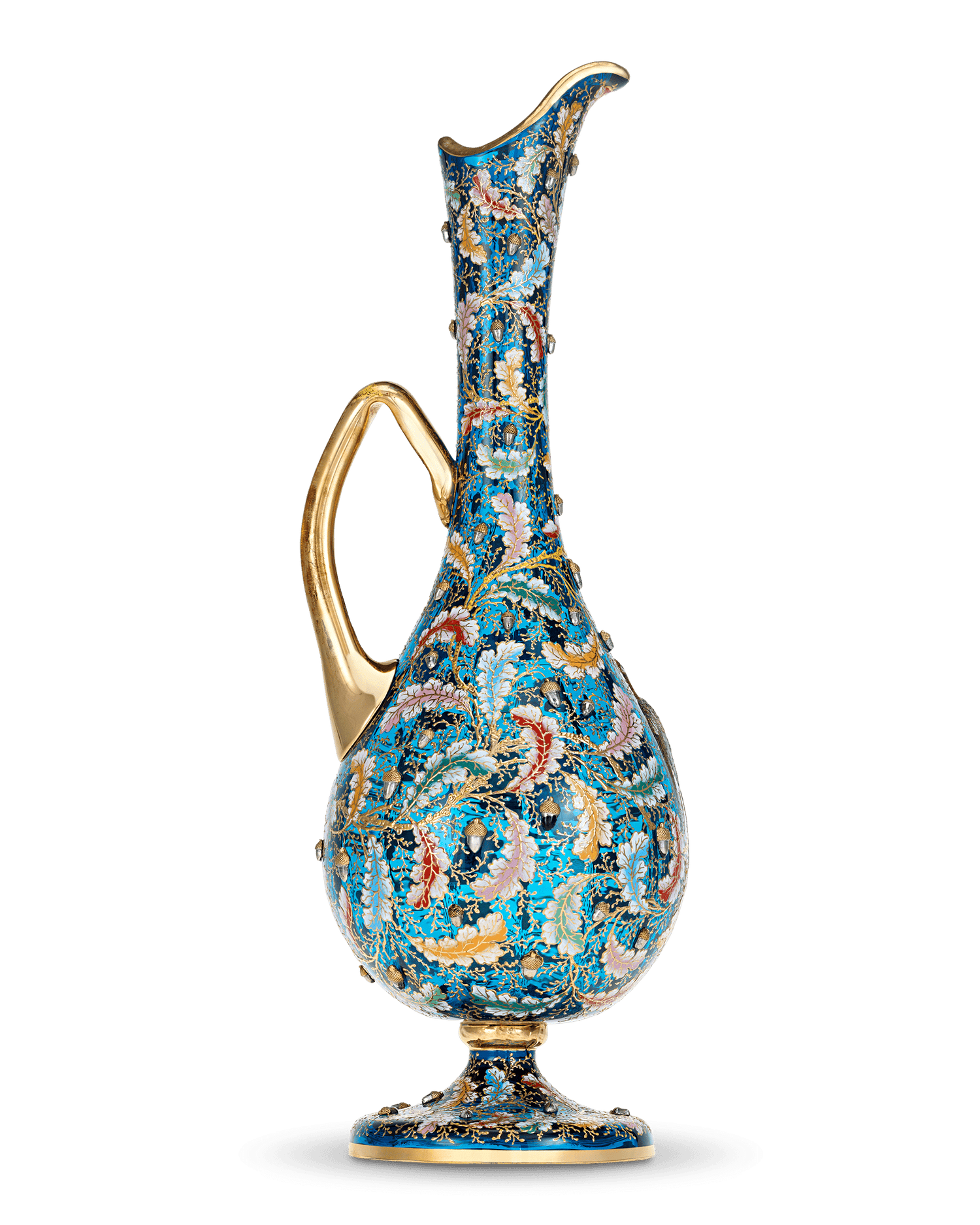 Moser Blue Glass and Enamel Parrot Ewer