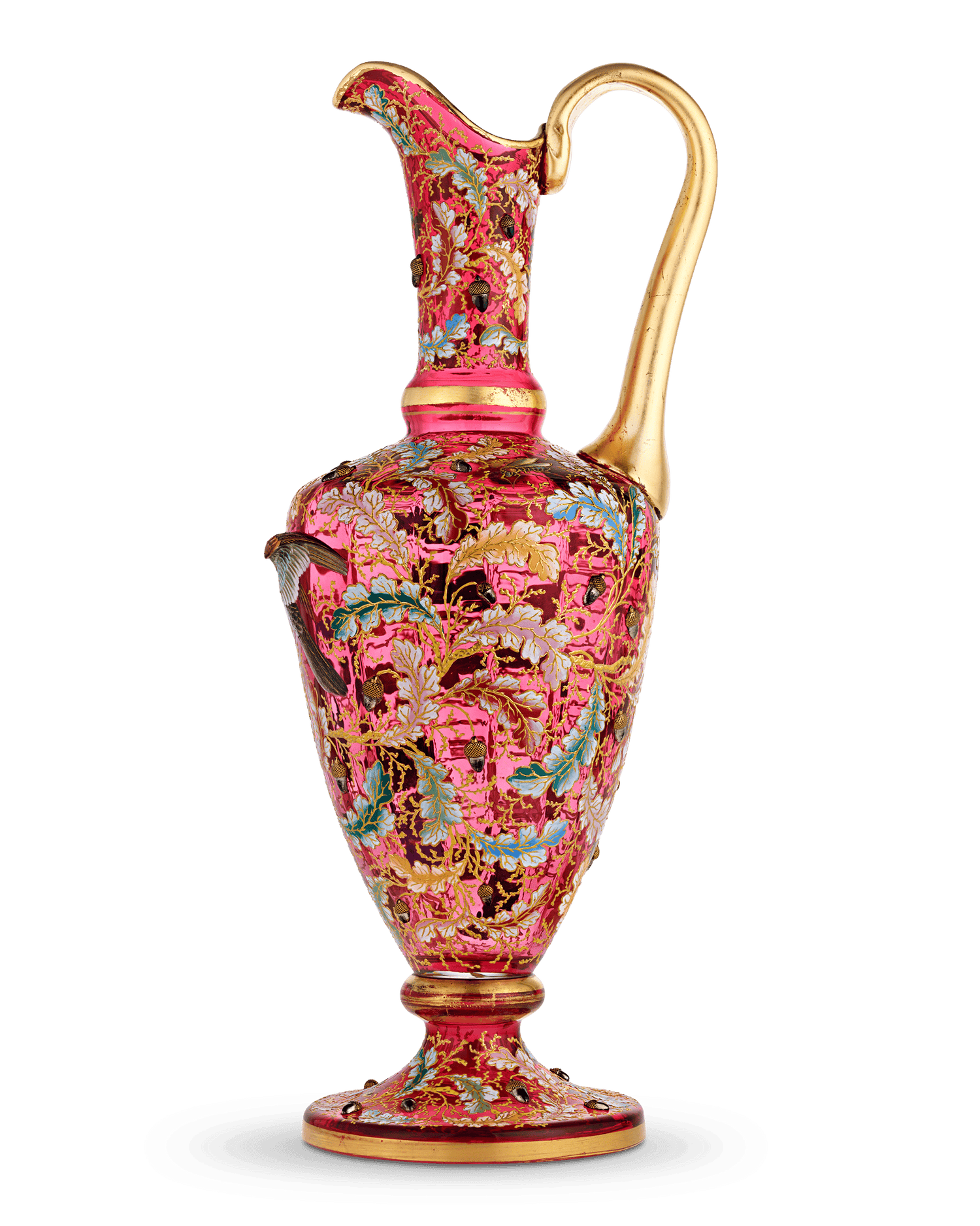 Moser Ruby Glass and Enamel Bird Ewer | M.S. Rau