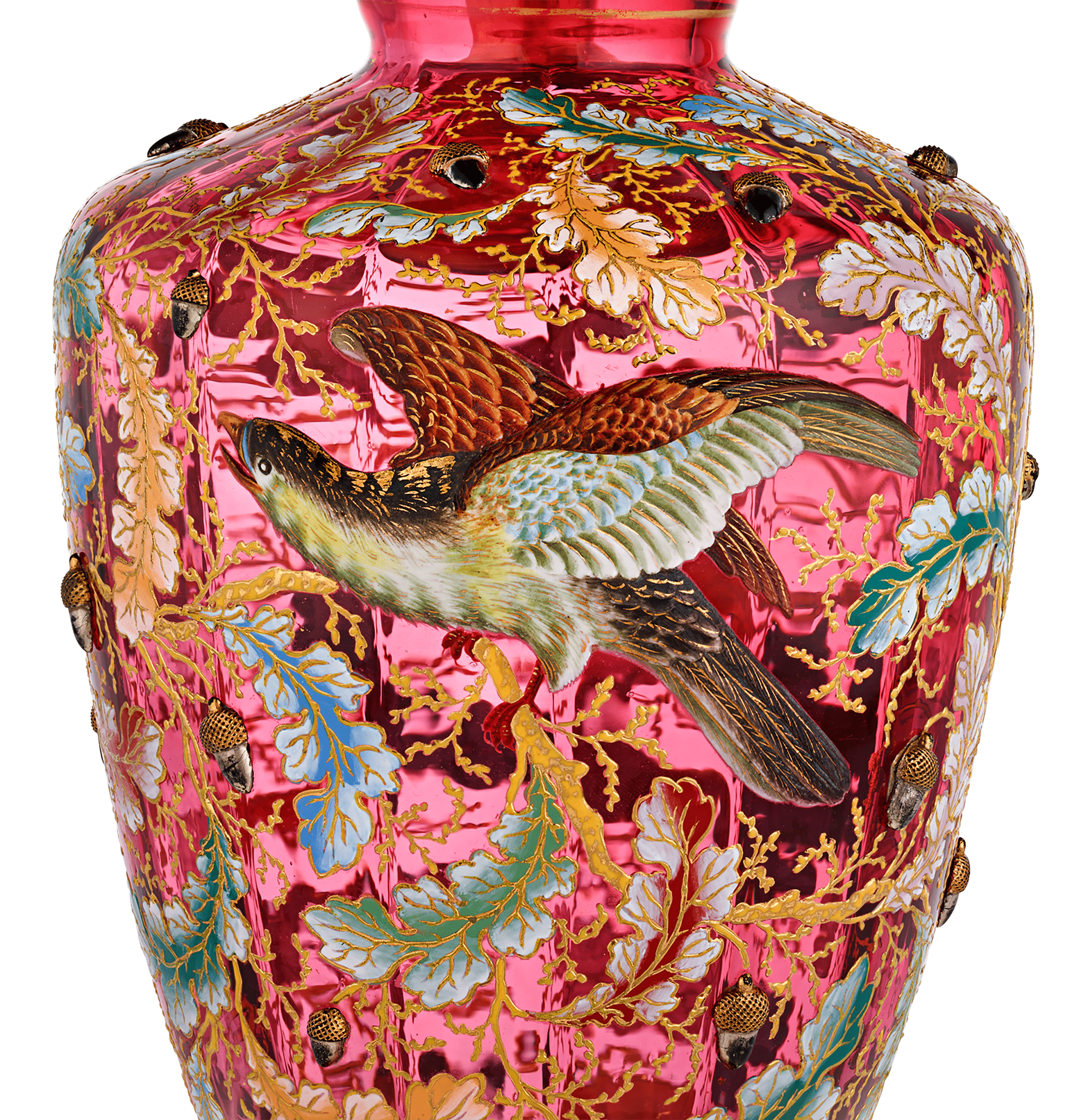 Moser Ruby Glass and Enamel Bird Ewer
