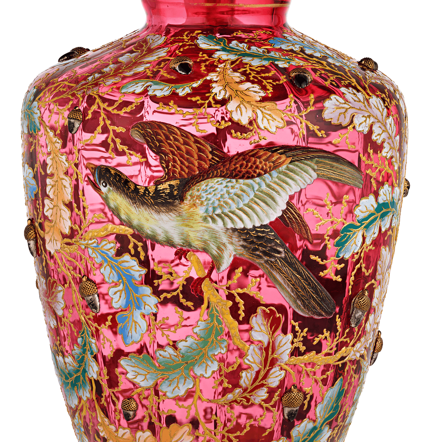 Moser Ruby Glass and Enamel Bird Ewer