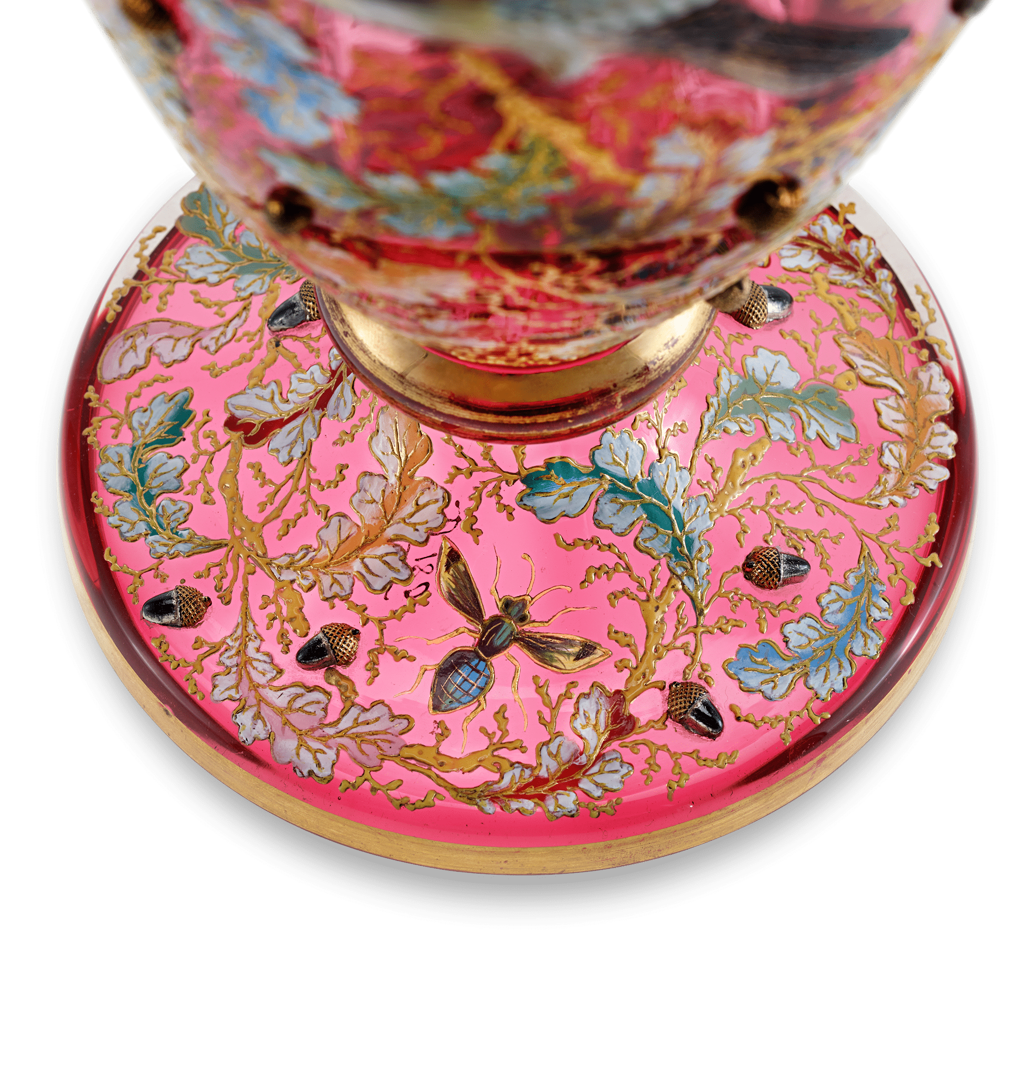Moser Ruby Glass and Enamel Bird Ewer