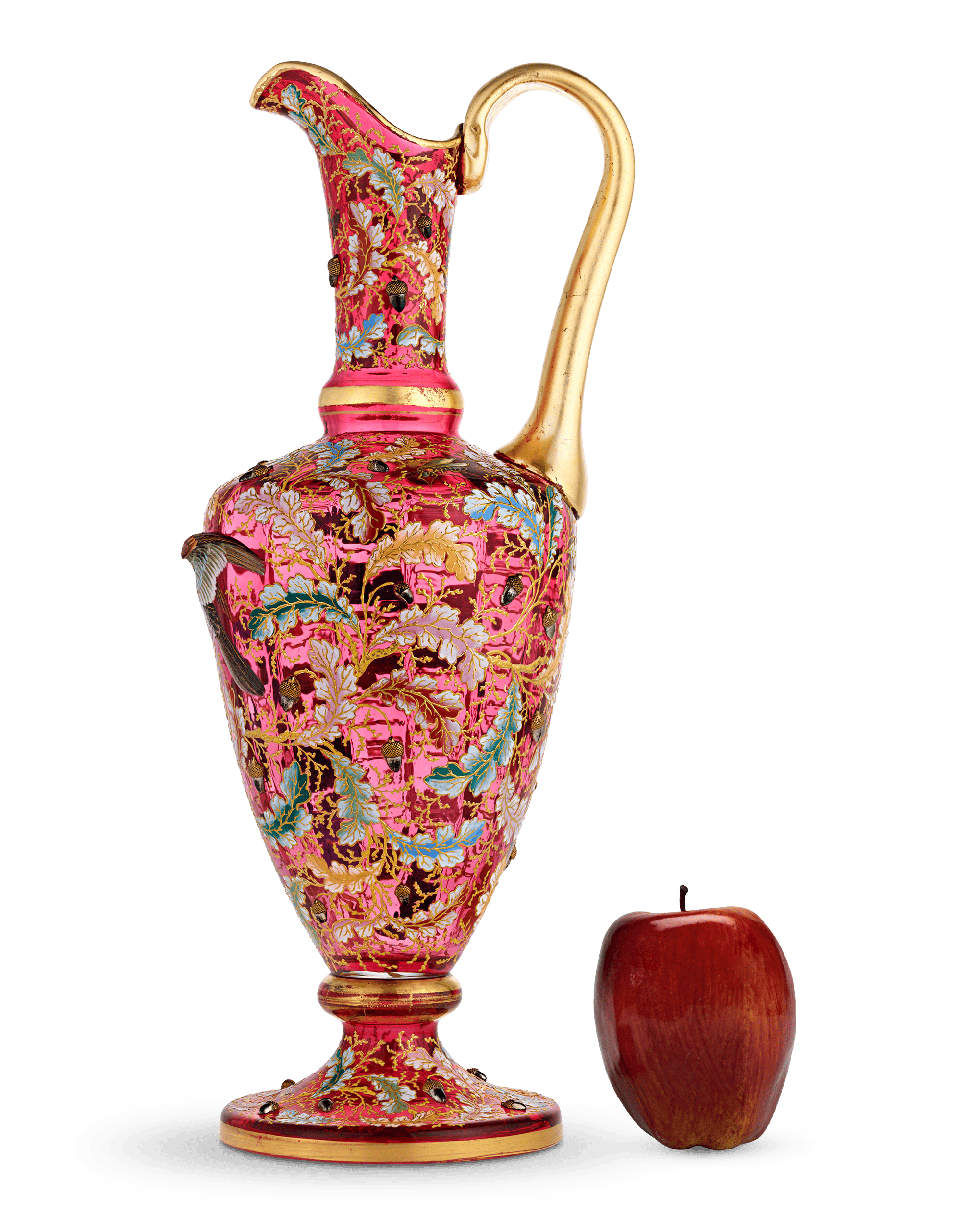 Moser Ruby Glass and Enamel Bird Ewer