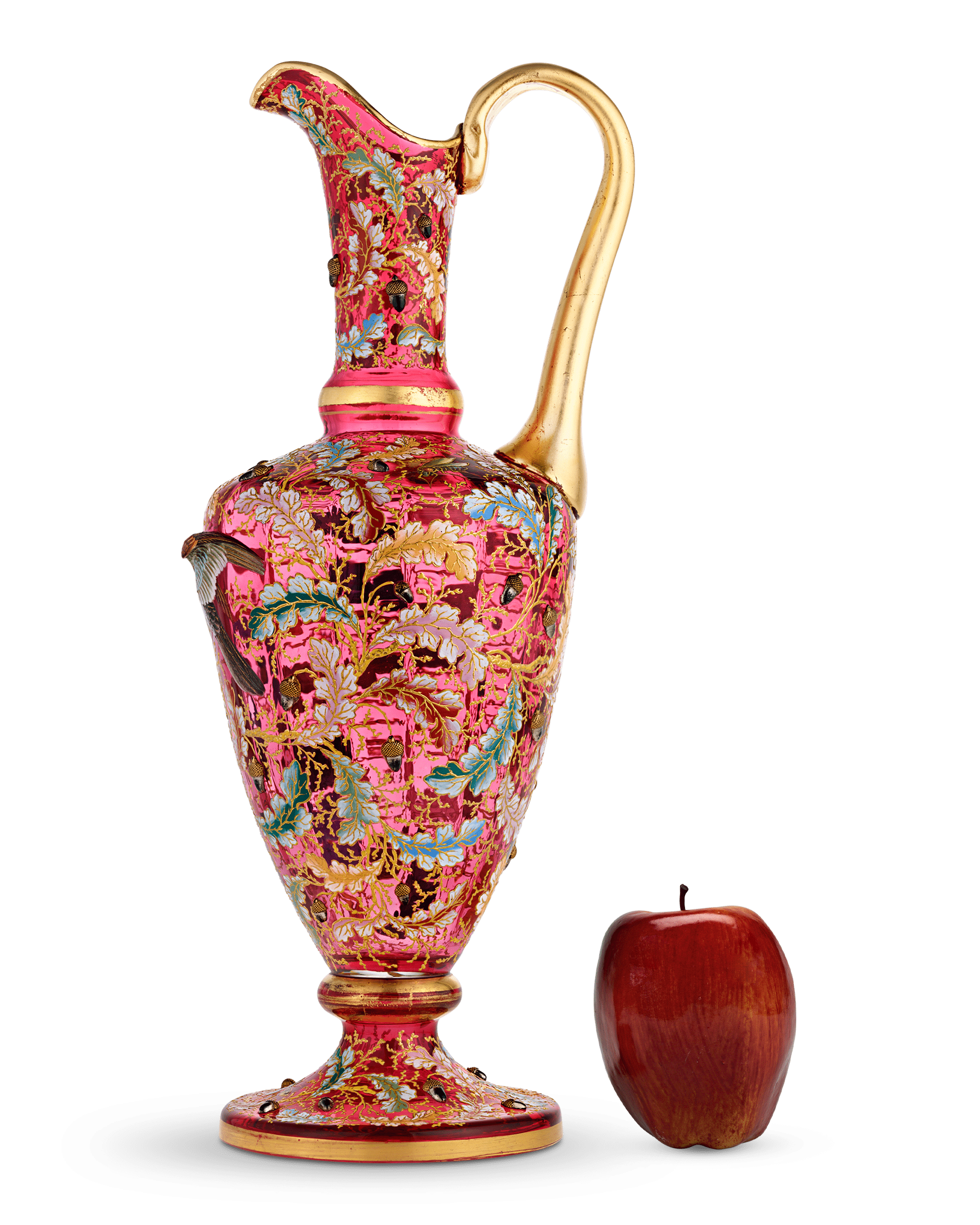 Moser Ruby Glass and Enamel Bird Ewer
