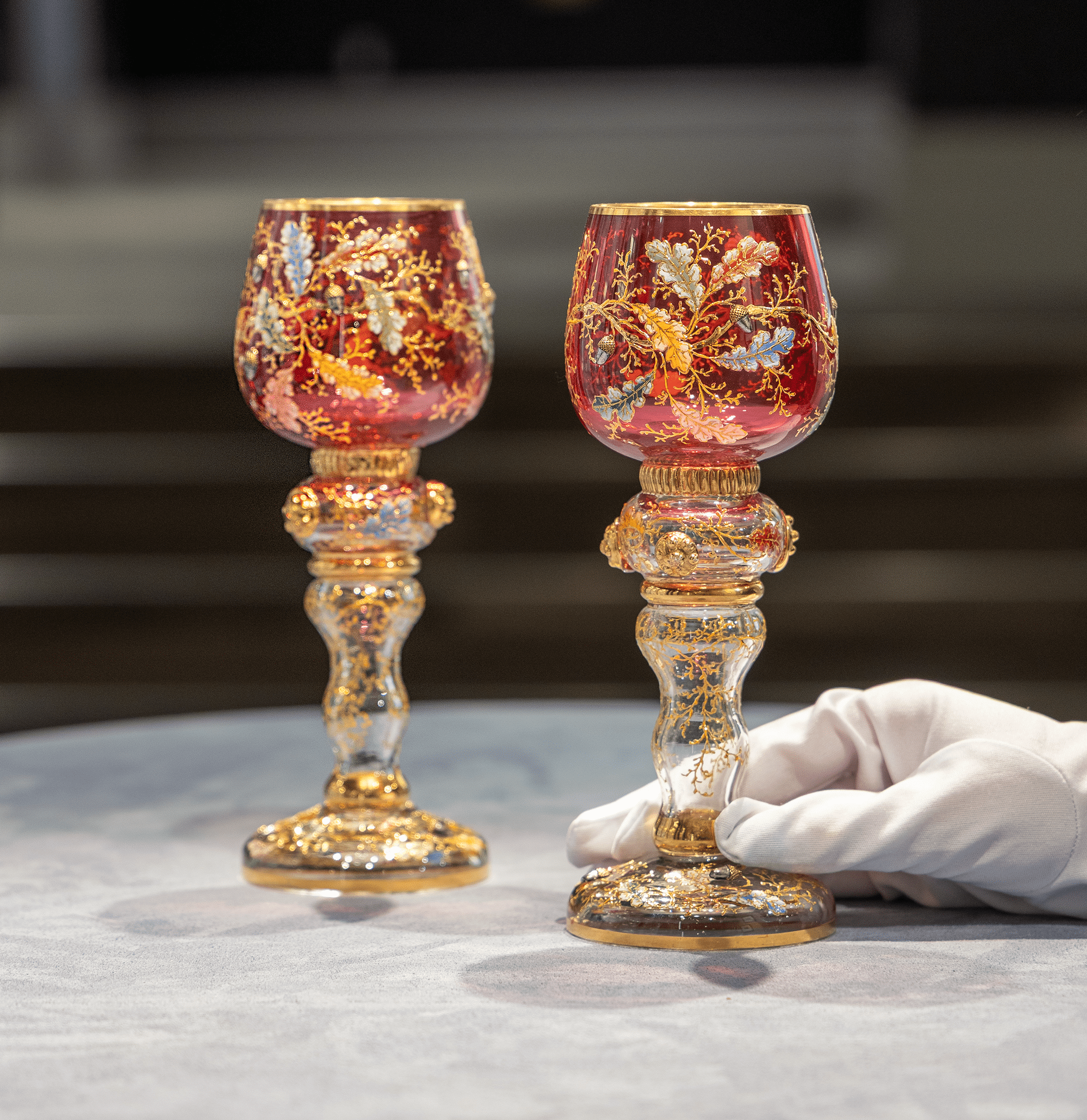 Enameled Glass Wine Goblet by Moser