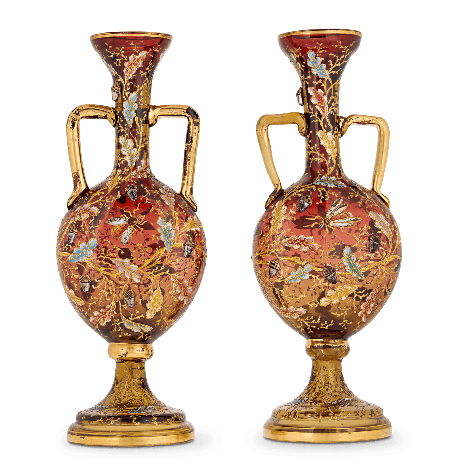 Pair of Moser Glass and Enamel Vases