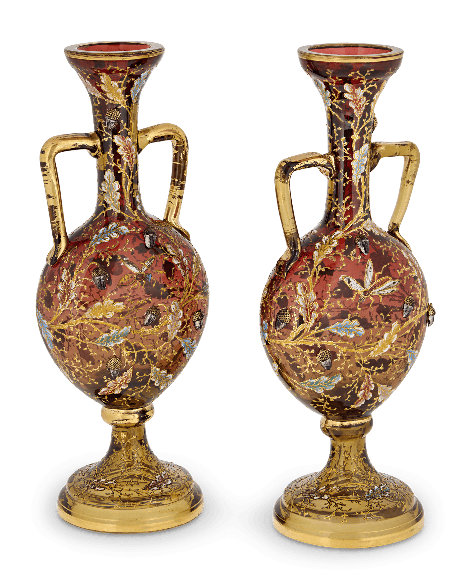 Pair of Moser Glass and Enamel Vases