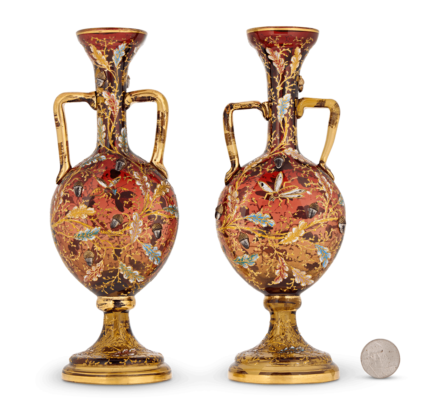 Pair of Moser Glass and Enamel Vases