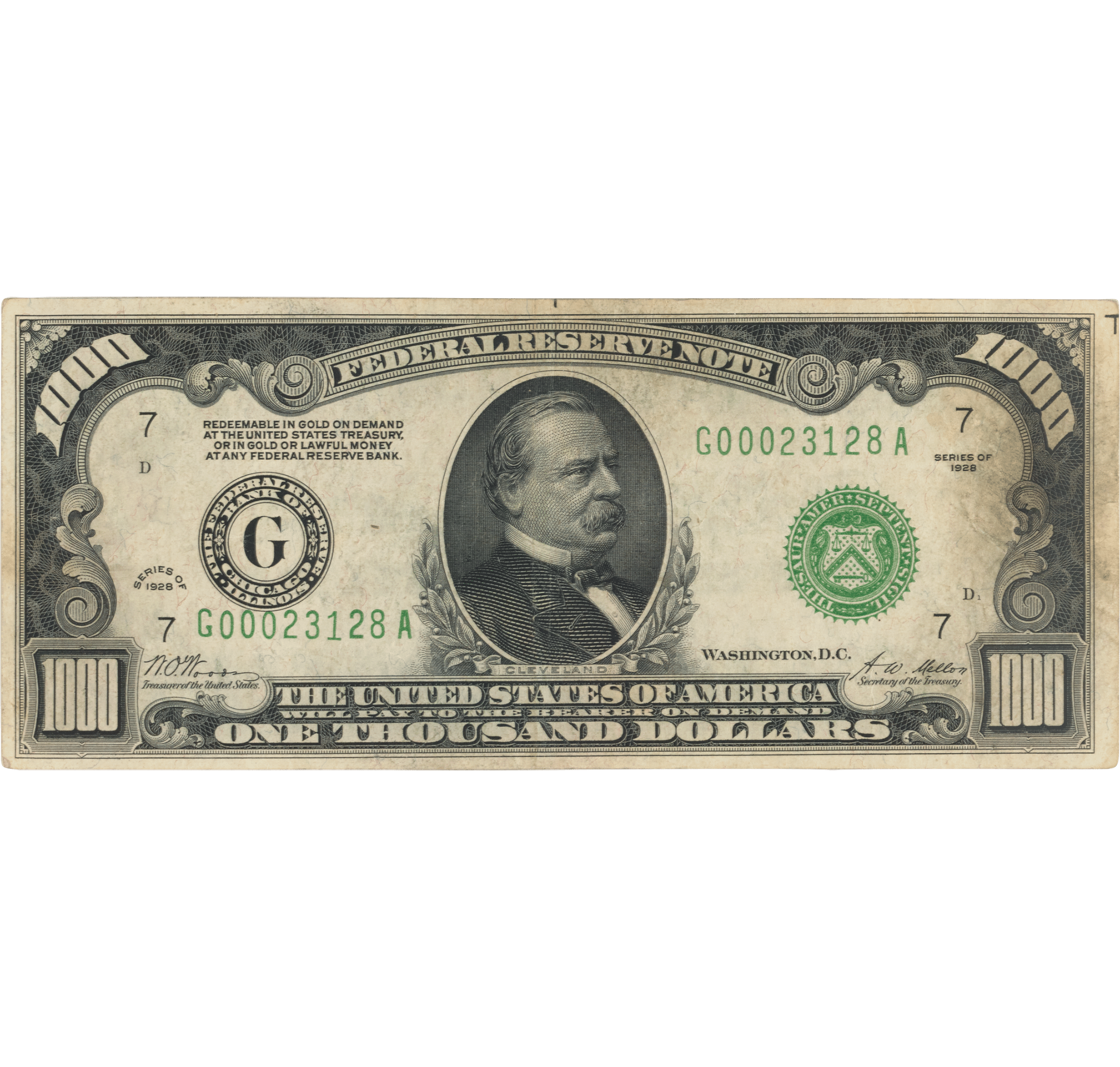 Us Banknote Script $1000 U.S. Federal Reserve Note | M.S. Rau