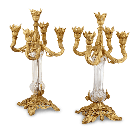 Art Nouveau Bronze and Crystal Candelabra by Baccarat