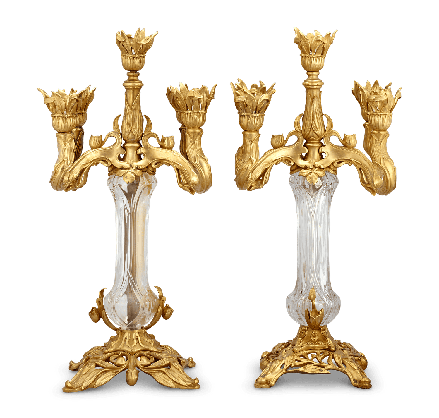Art Nouveau Bronze and Crystal Candelabra by Baccarat