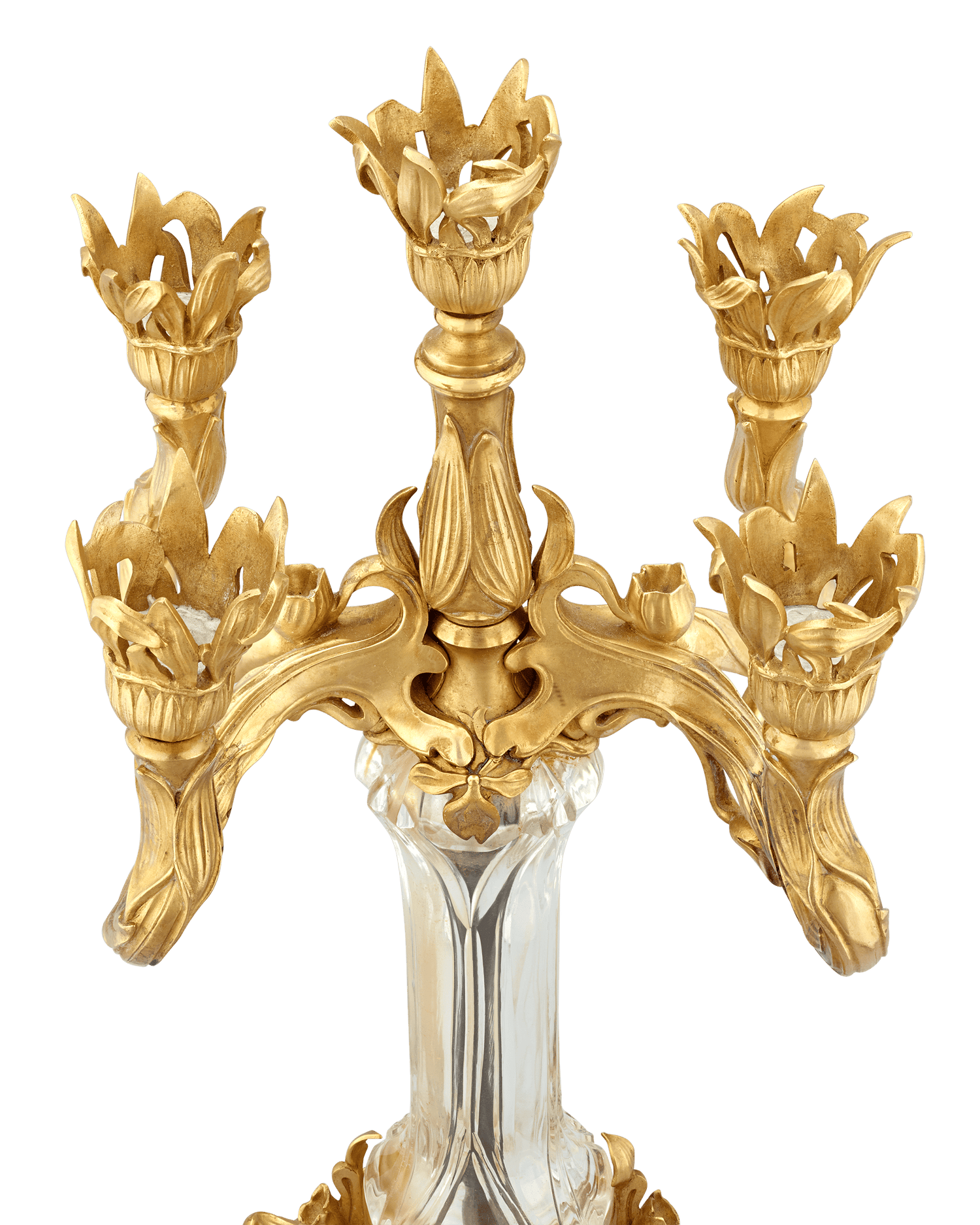 Art Nouveau Bronze and Crystal Candelabra by Baccarat
