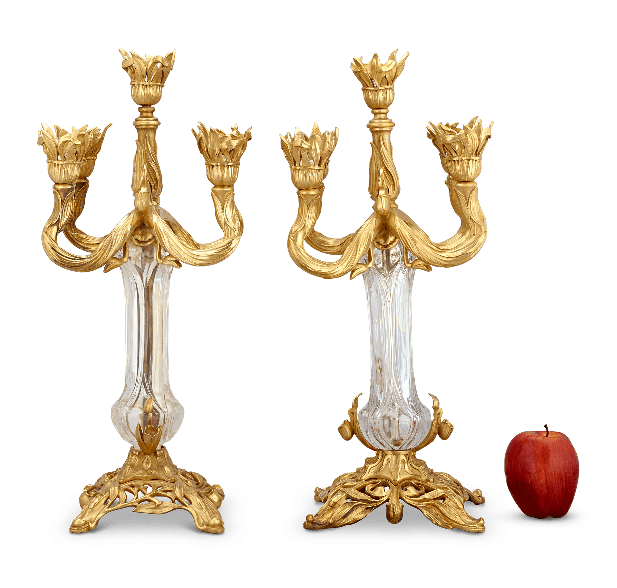 Art Nouveau Bronze and Crystal Candelabra by Baccarat