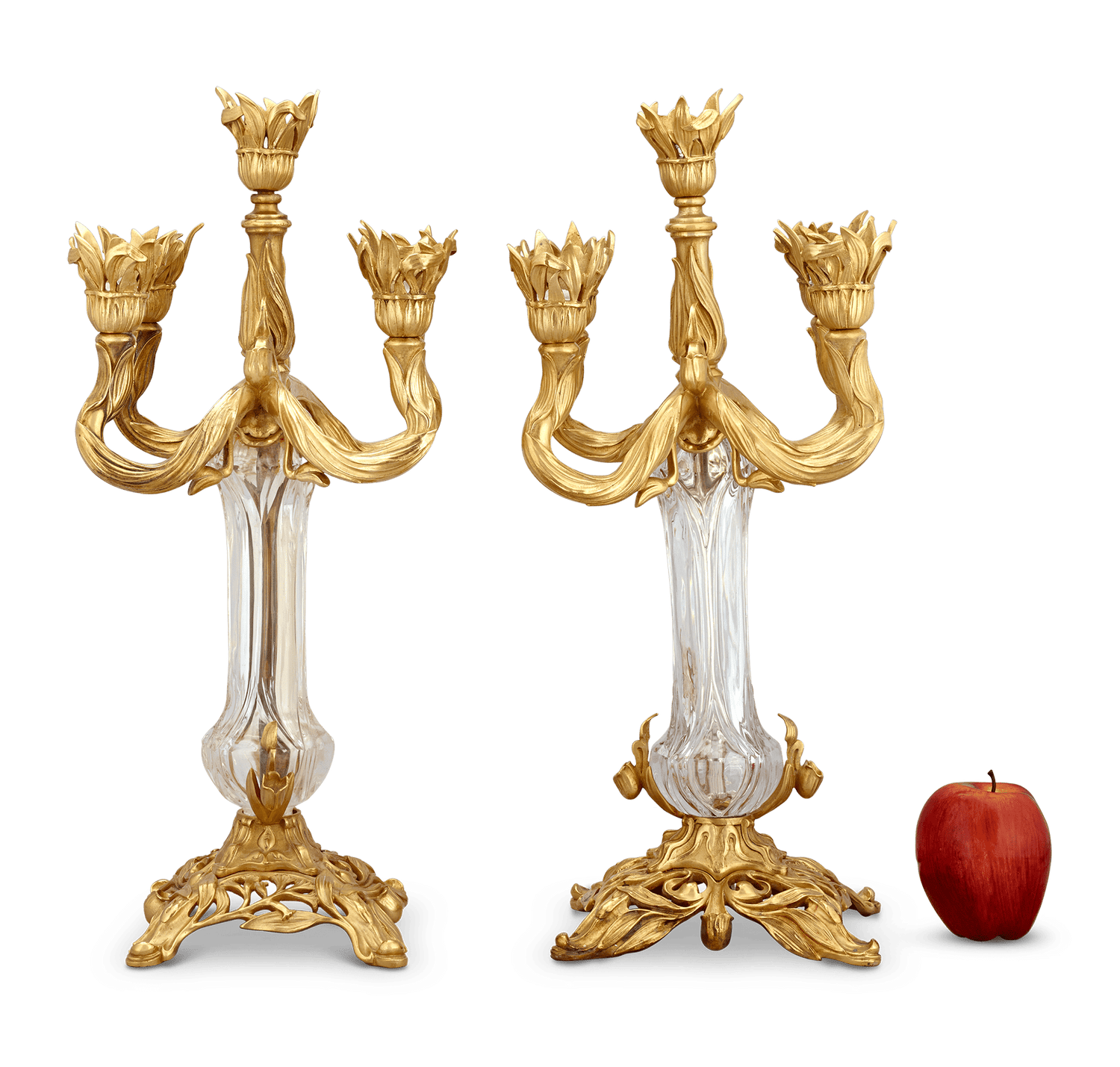 Art Nouveau Bronze and Crystal Candelabra by Baccarat