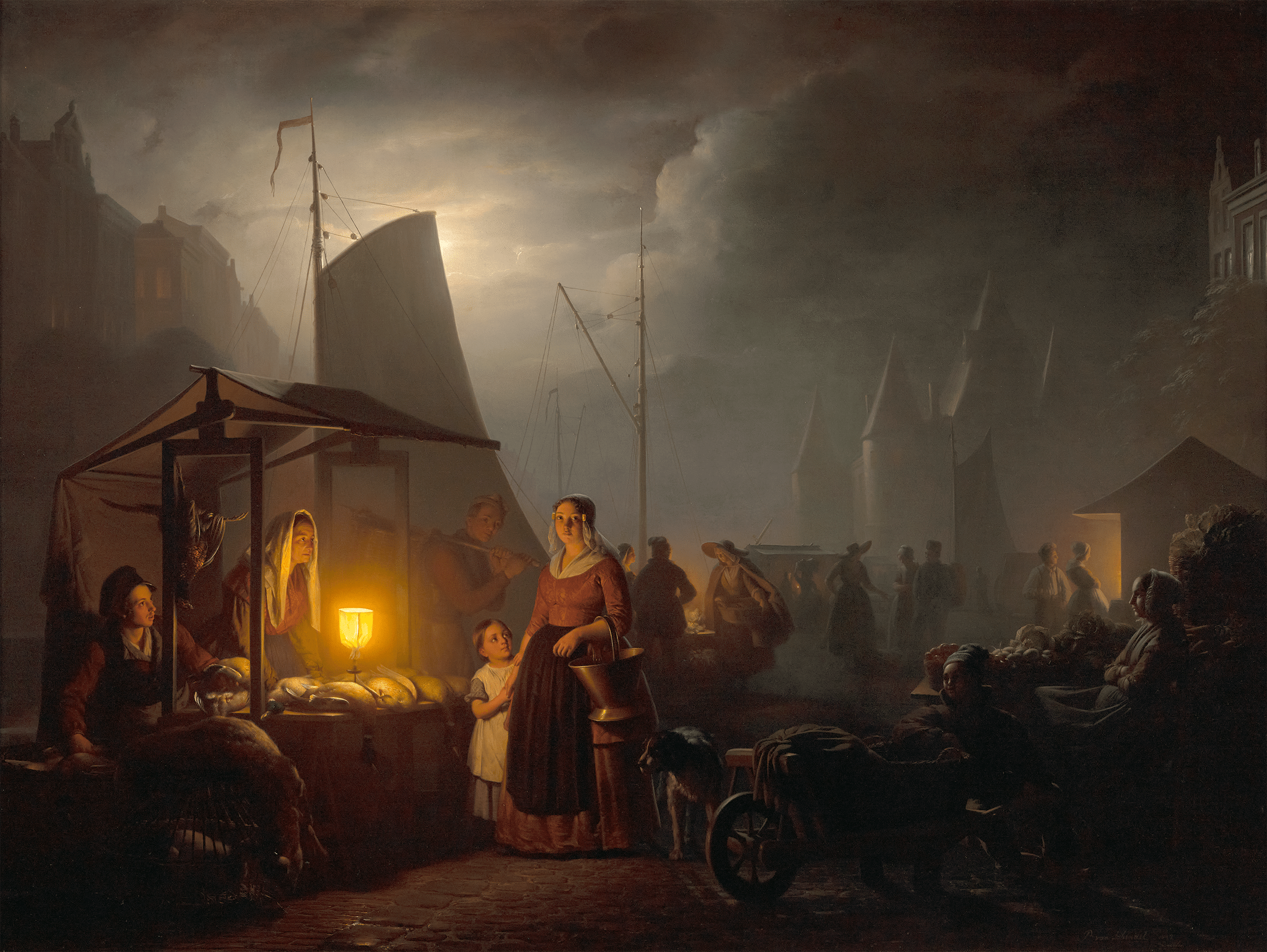A Market by Candlelight by Petrus van Schendel