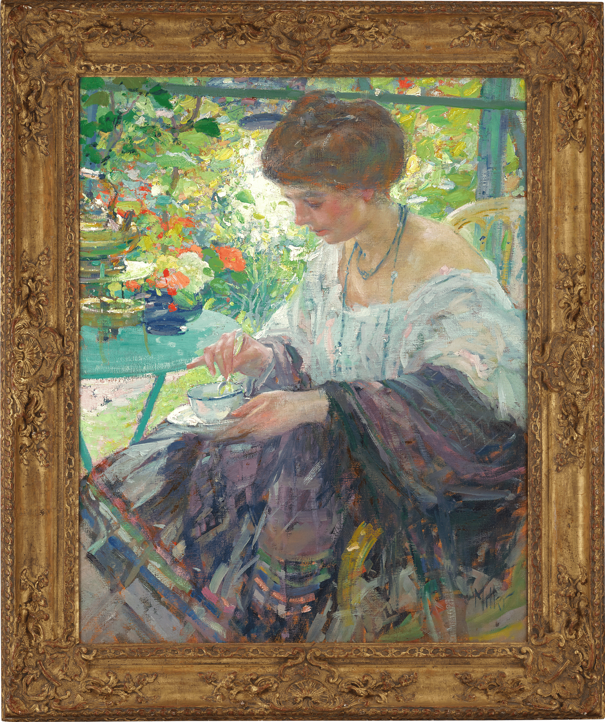 Young Woman in Interior by Richard E. Miller