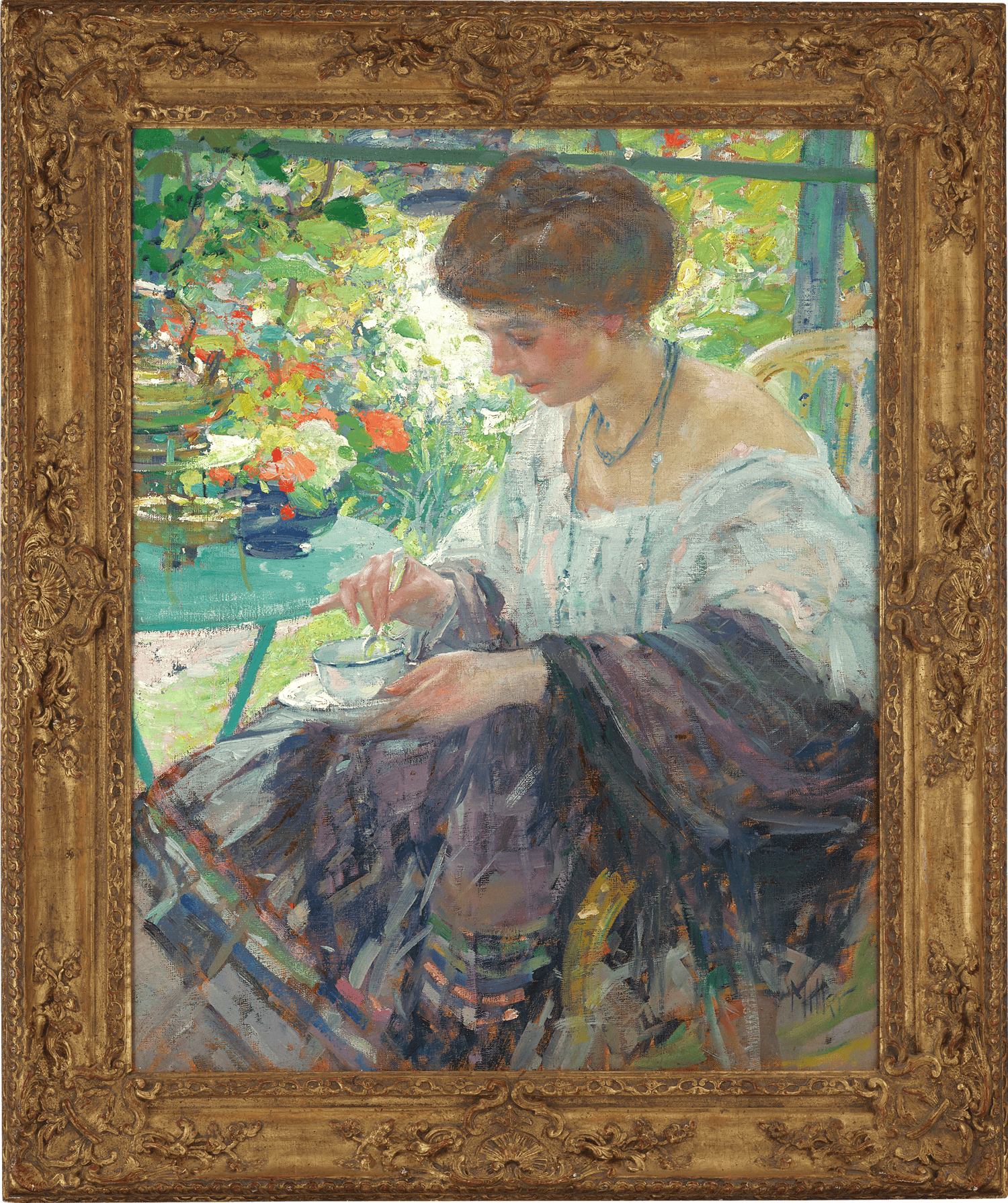 Young Woman in Interior by Richard E. Miller