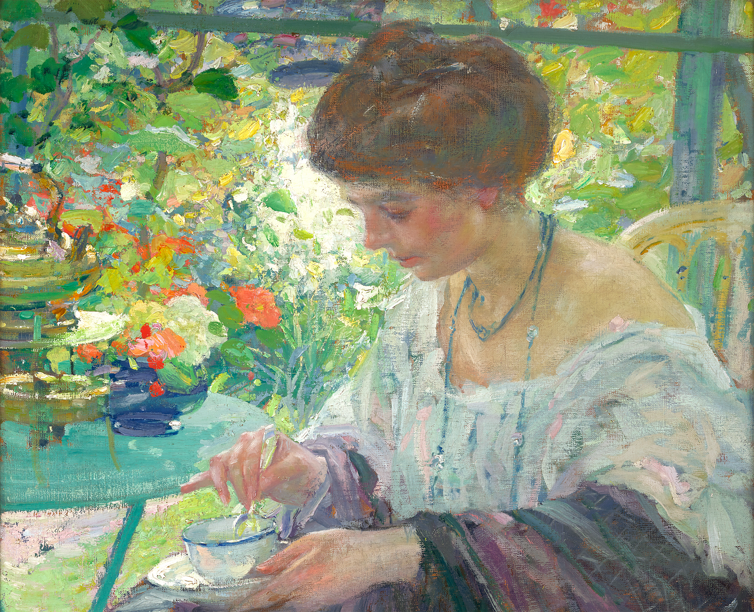 Young Woman in Interior by Richard E. Miller