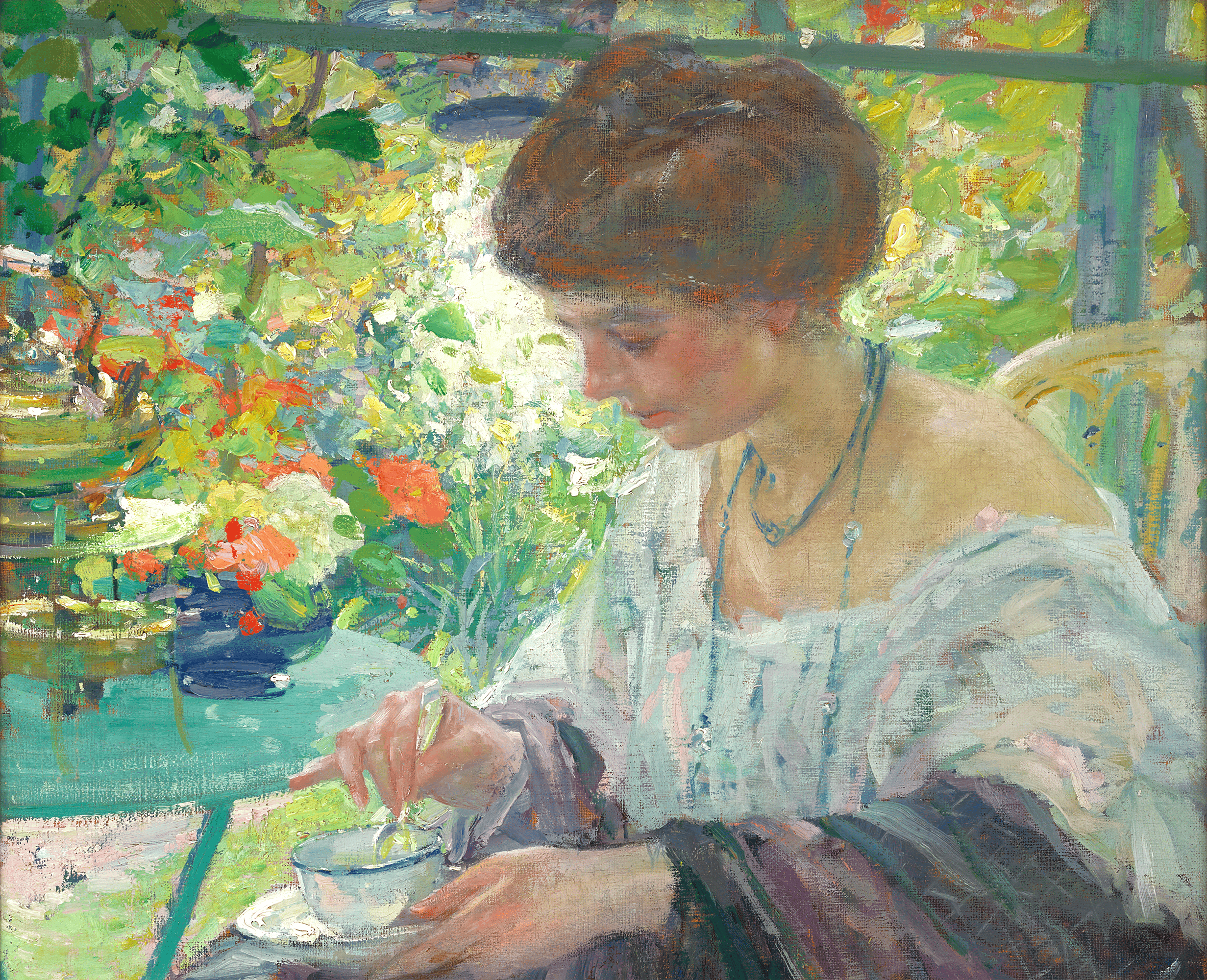 Young Woman in Interior by Richard E. Miller