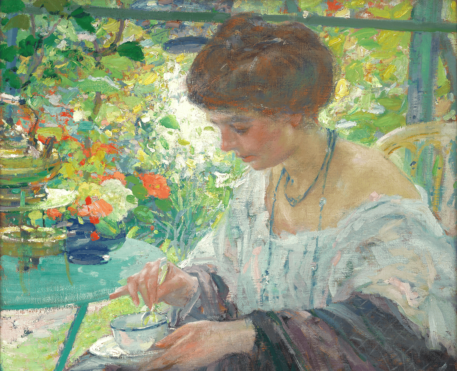 Young Woman in Interior by Richard E. Miller