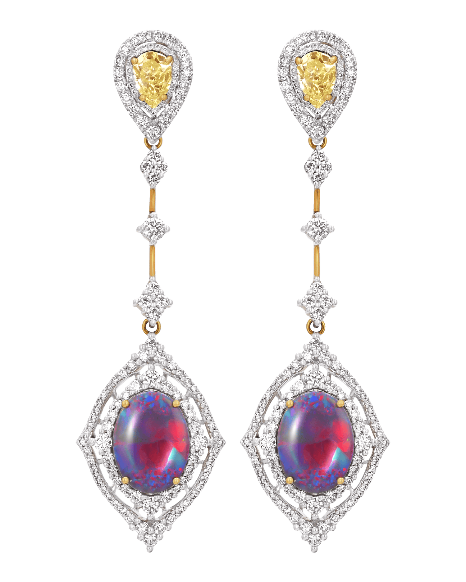 Black Opal and Yellow Diamond Earrings