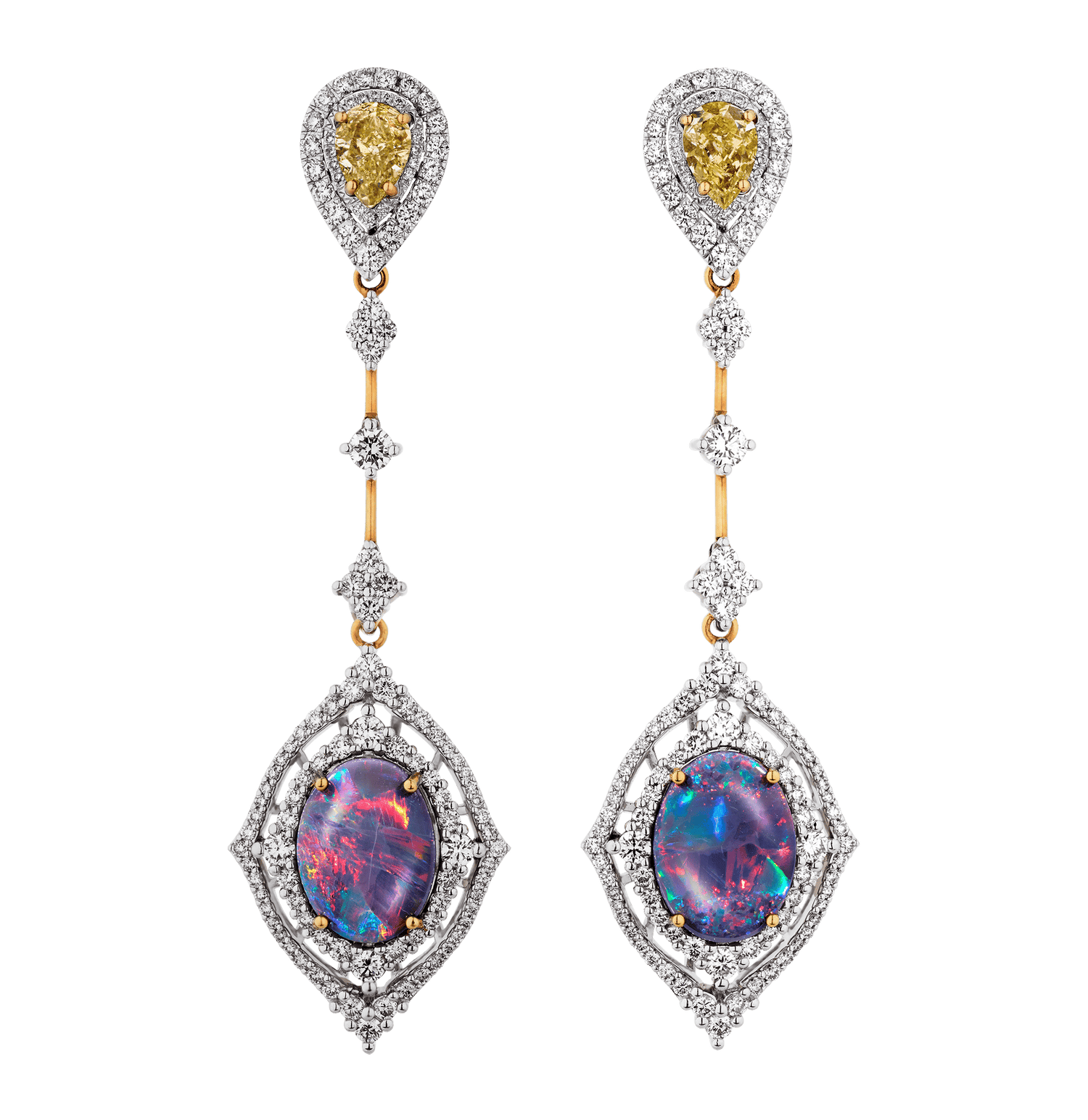 Black Opal and Yellow Diamond Earrings