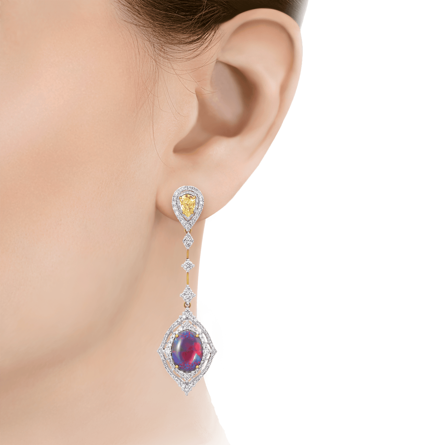 Black Opal and Yellow Diamond Earrings