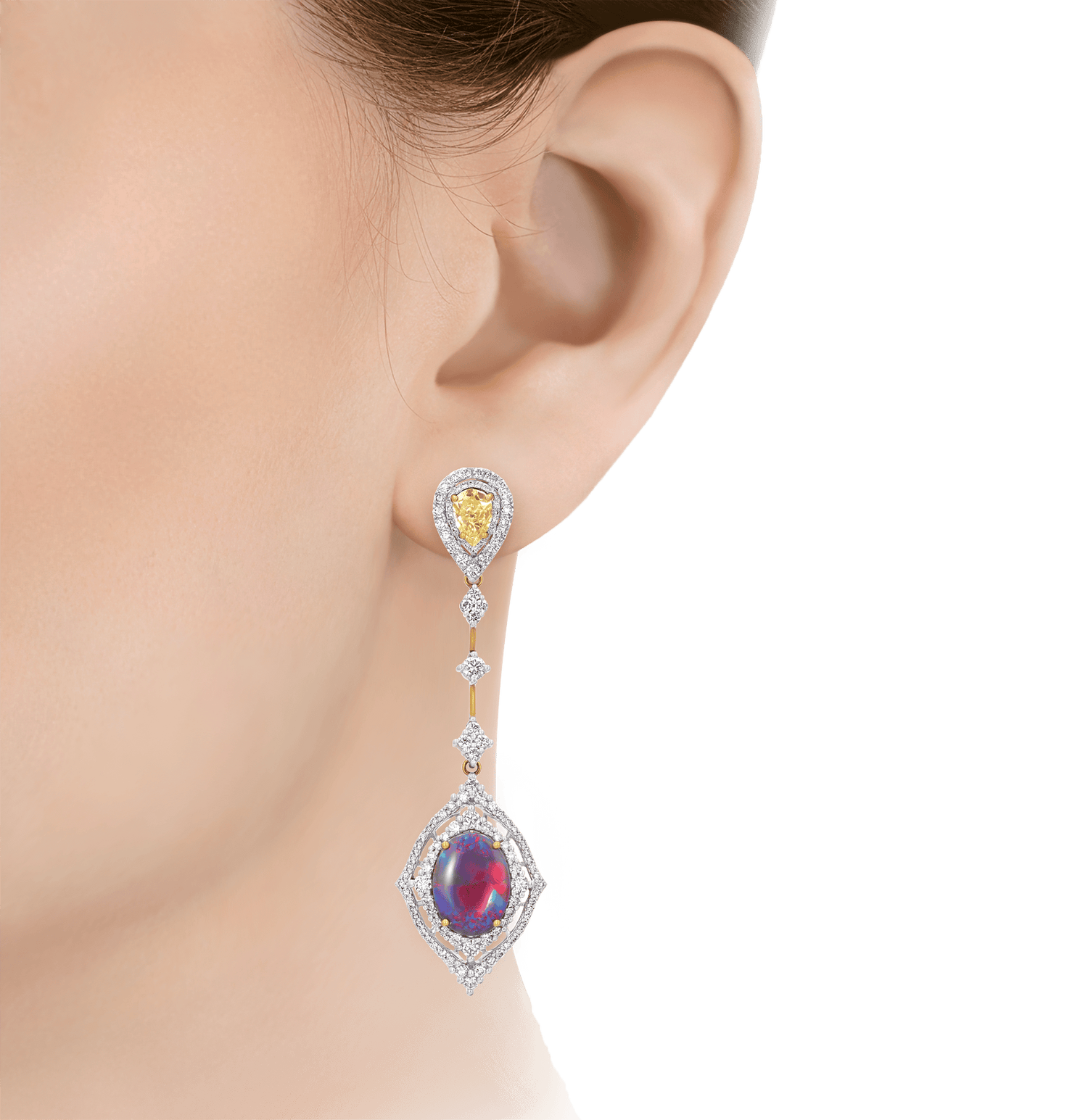 Black Opal and Yellow Diamond Earrings
