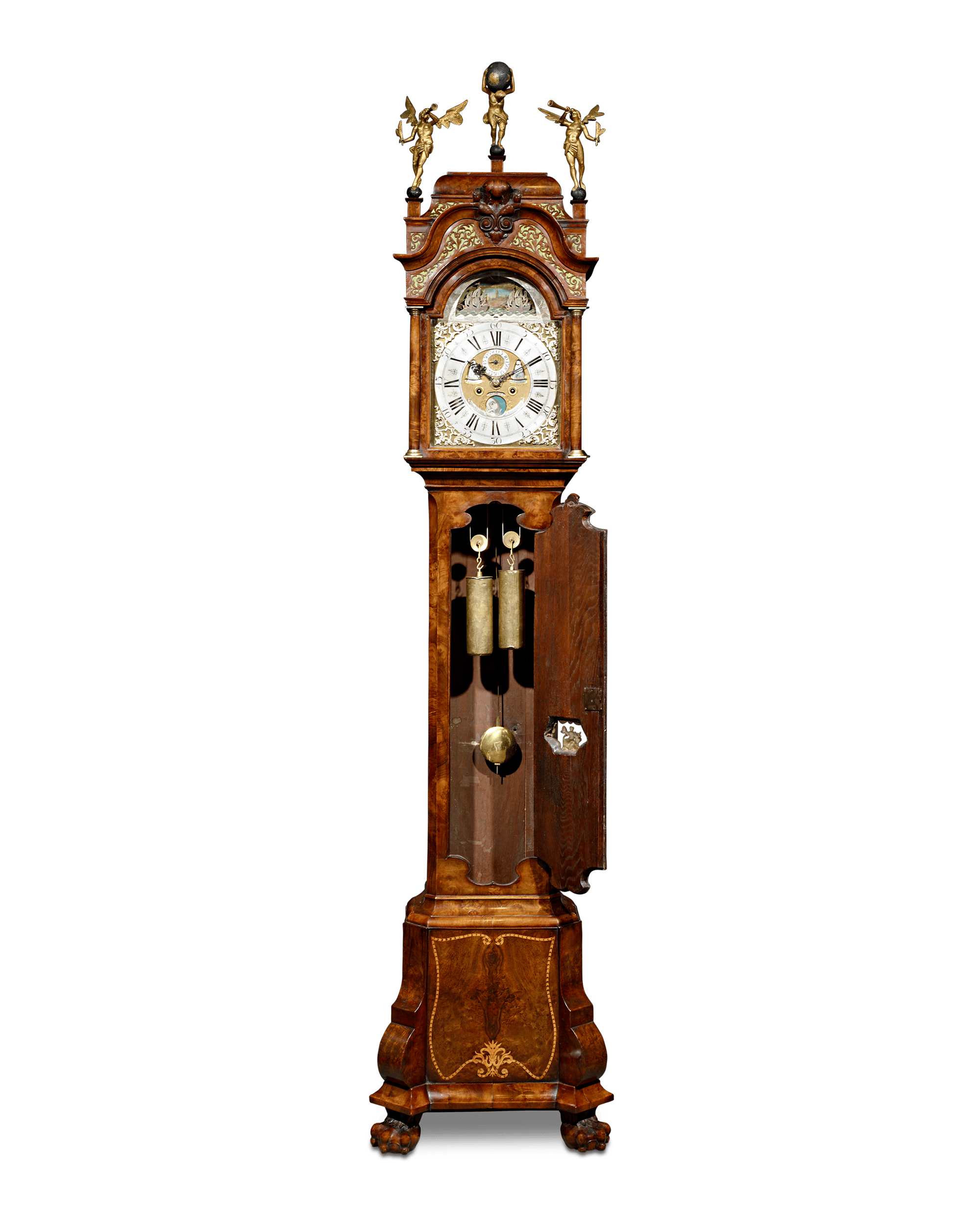 Dutch Striking Burl Walnut Tall Case Clock by Dirk Vetter