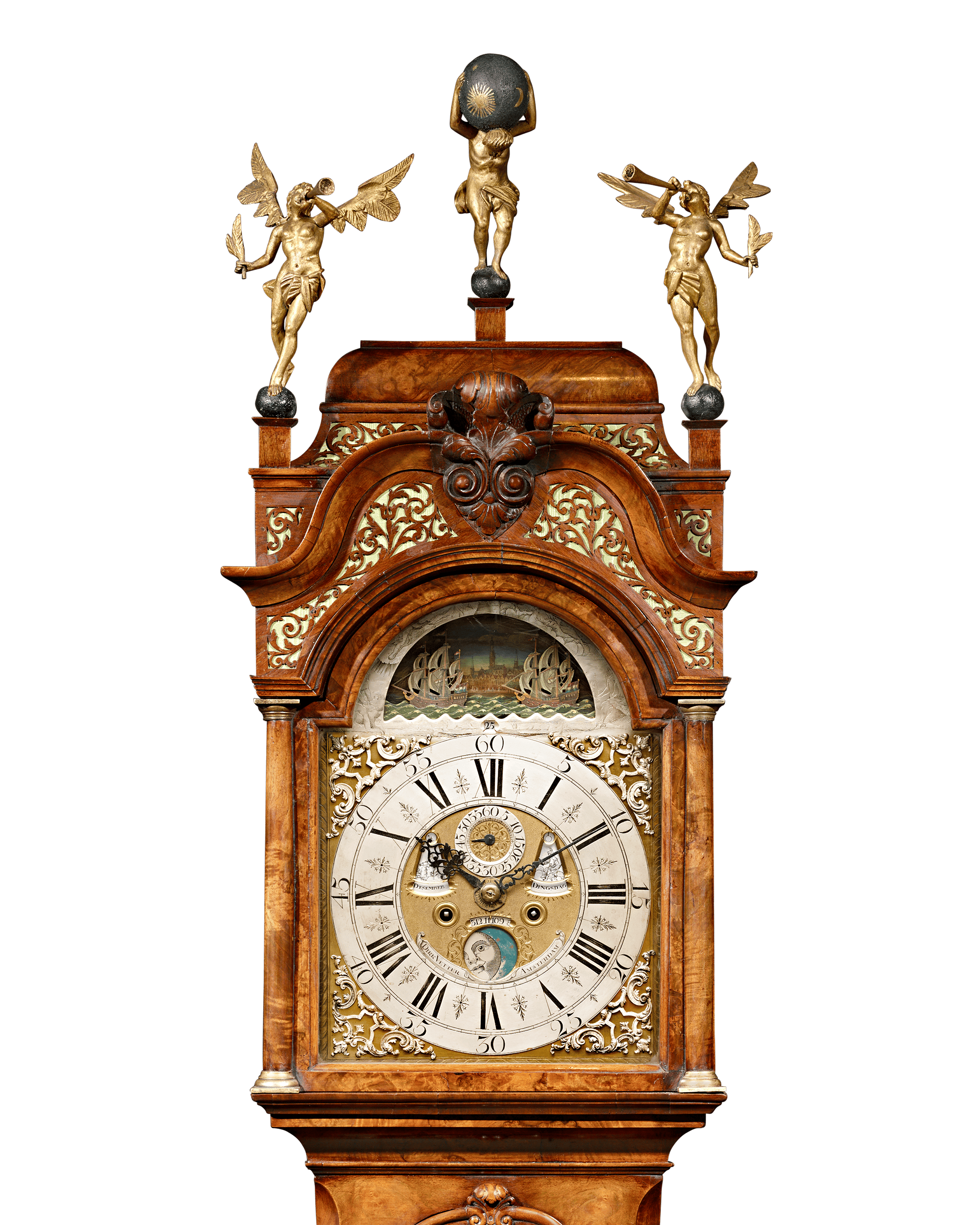 Dutch Striking Burl Walnut Tall Case Clock by Dirk Vetter