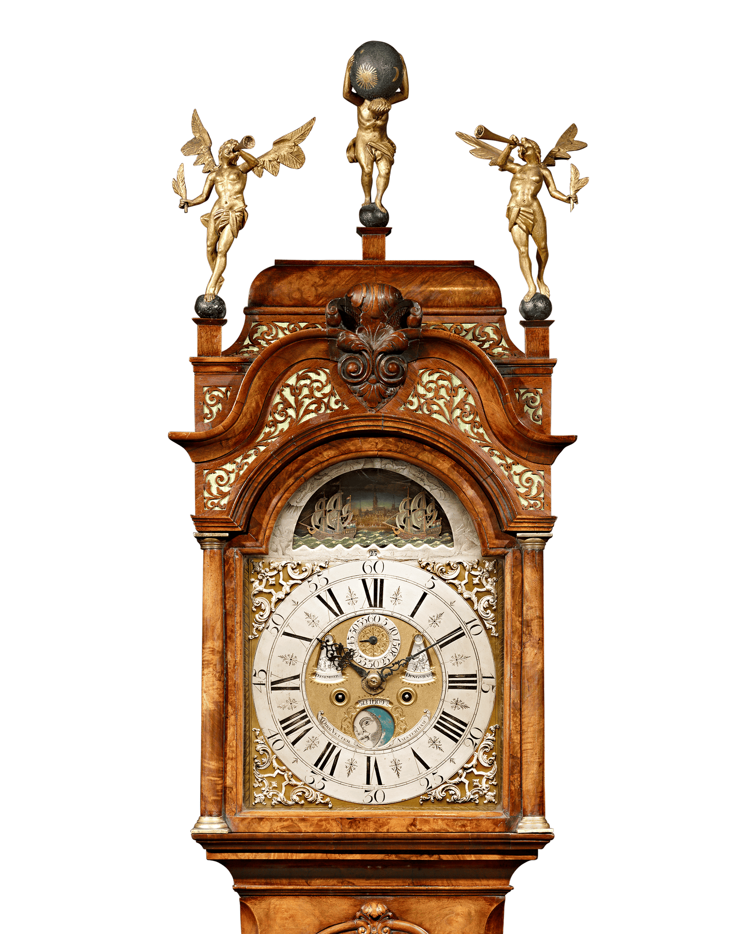 Dutch Striking Burl Walnut Tall Case Clock by Dirk Vetter