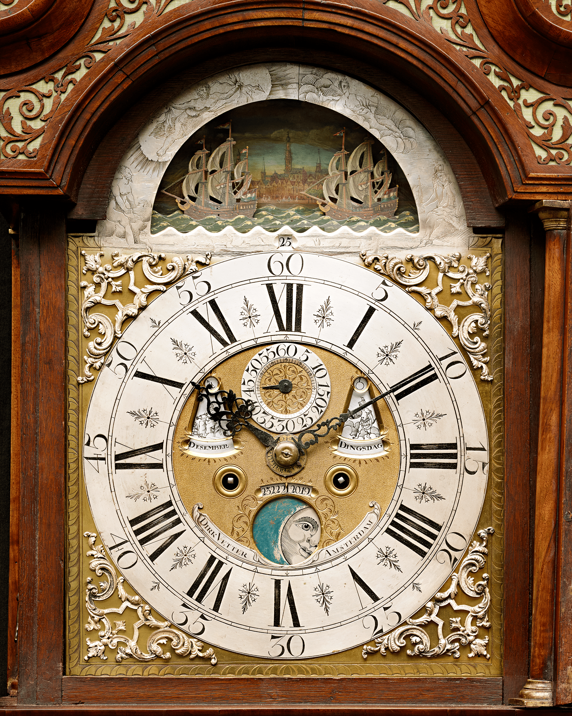 Dutch Striking Burl Walnut Tall Case Clock by Dirk Vetter